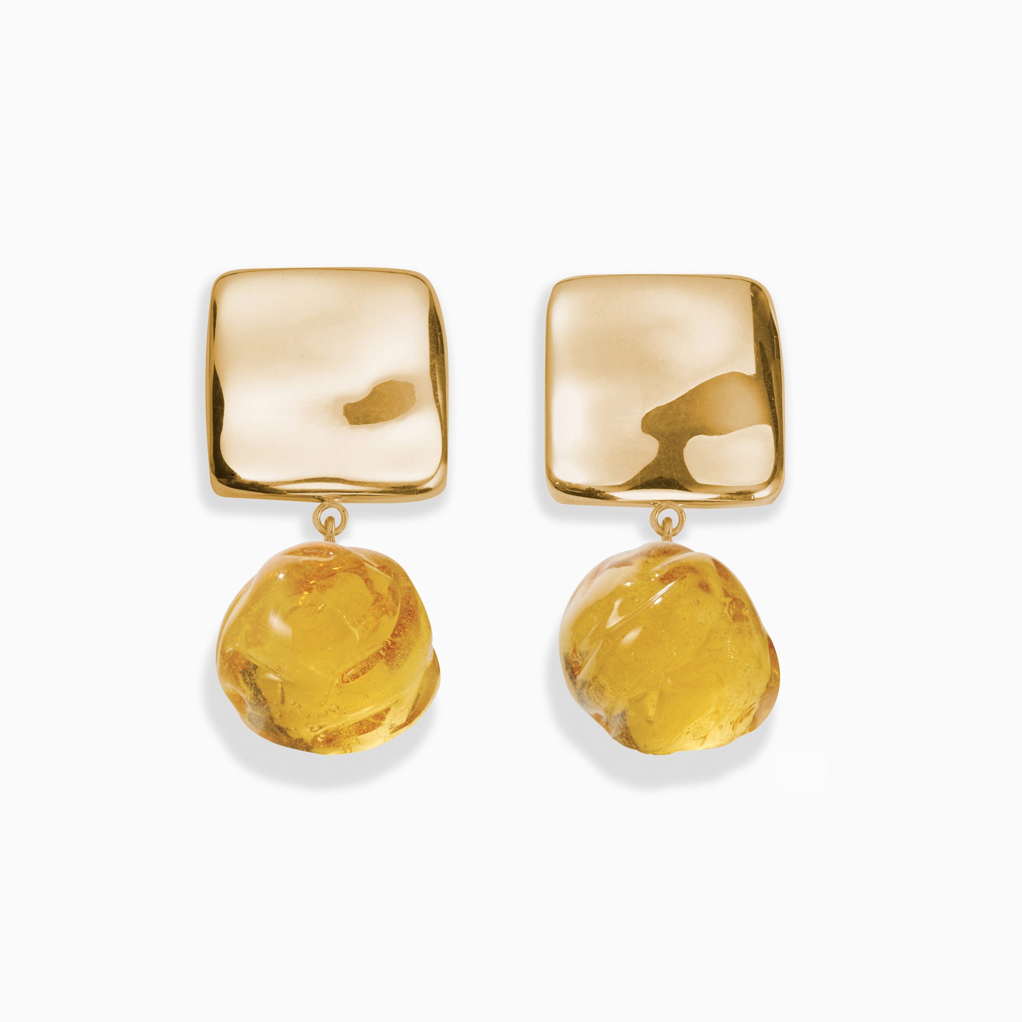 AGMES yellow gold vermeil Lea Earrings with yellow glass beads.