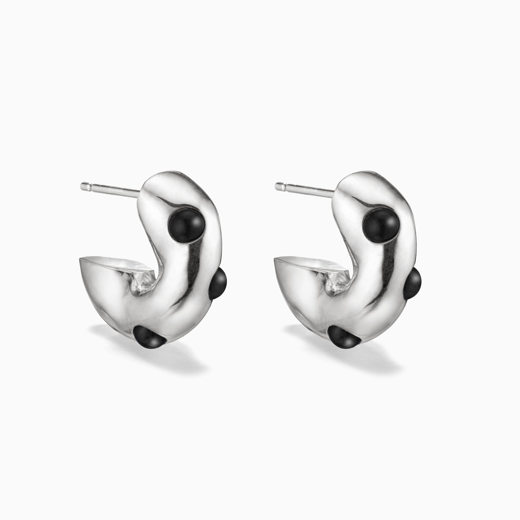 AGMES .925 Sterling Silver Logan Hoop Earrings with Onyx Stones.