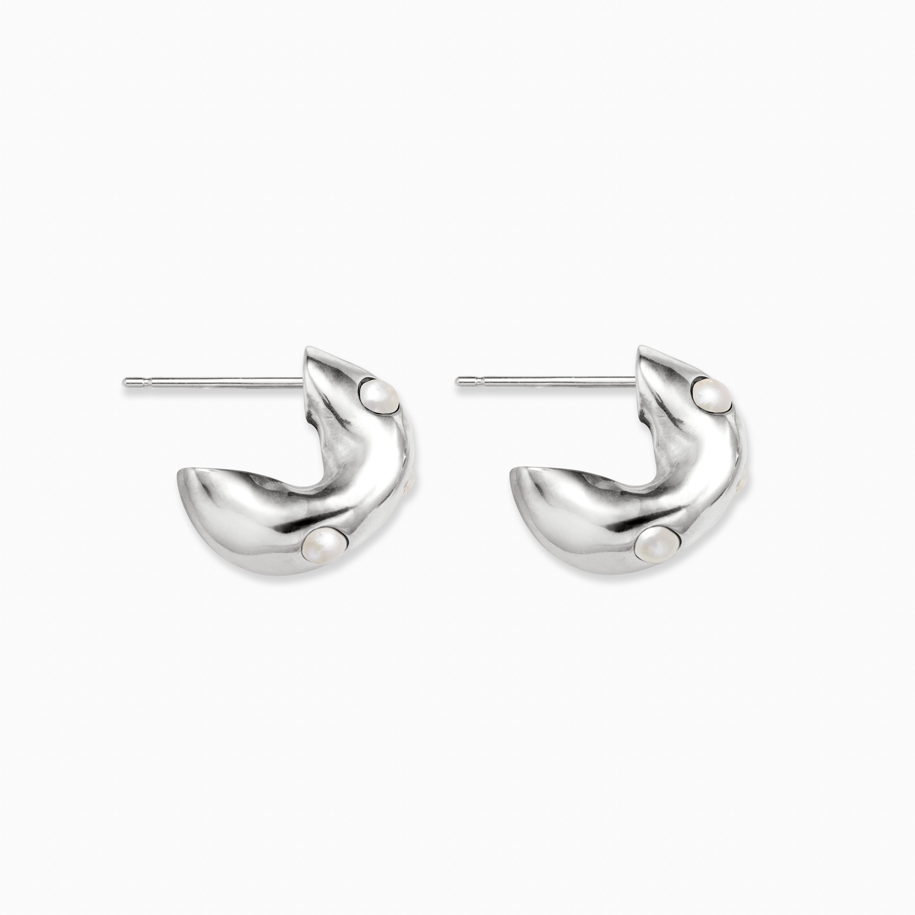 AGMES .925 Sterling Silver Logan Hoop Earrings with Freshwater Pearls.