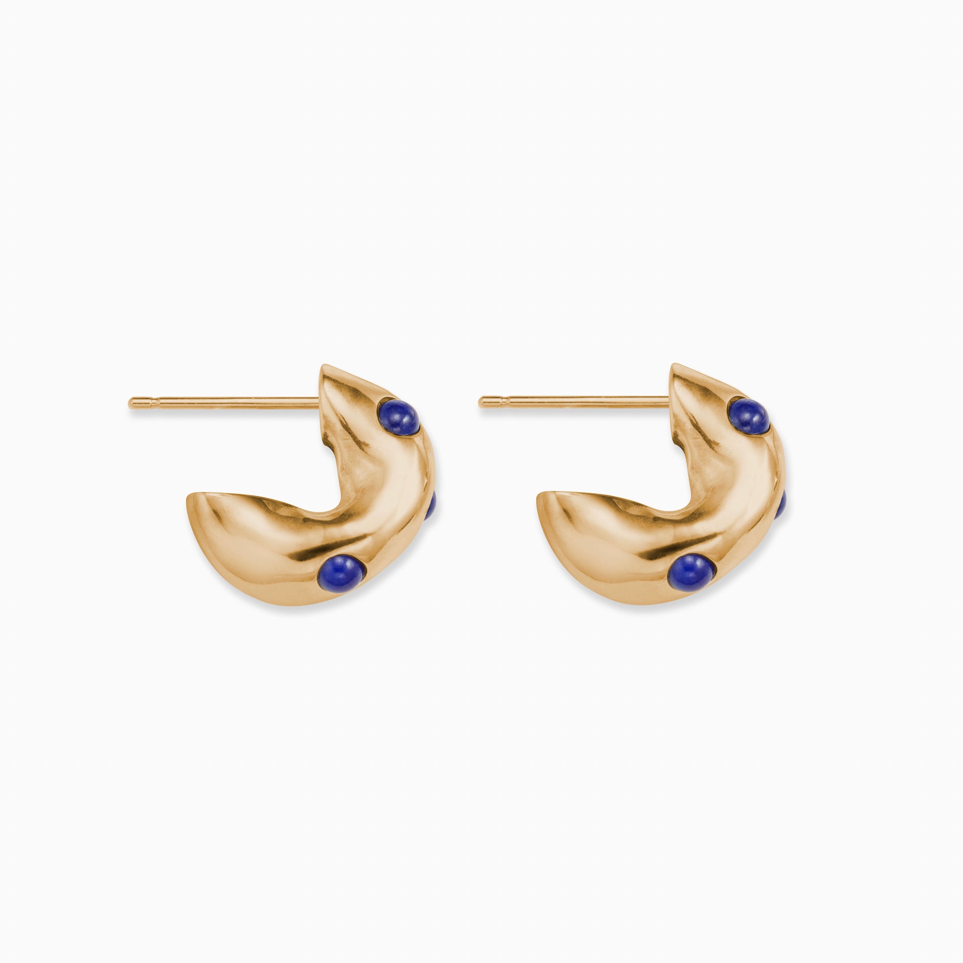 AGMES 18K Gold Vermeil Logan Hoop Earrings with Lapis Stones.