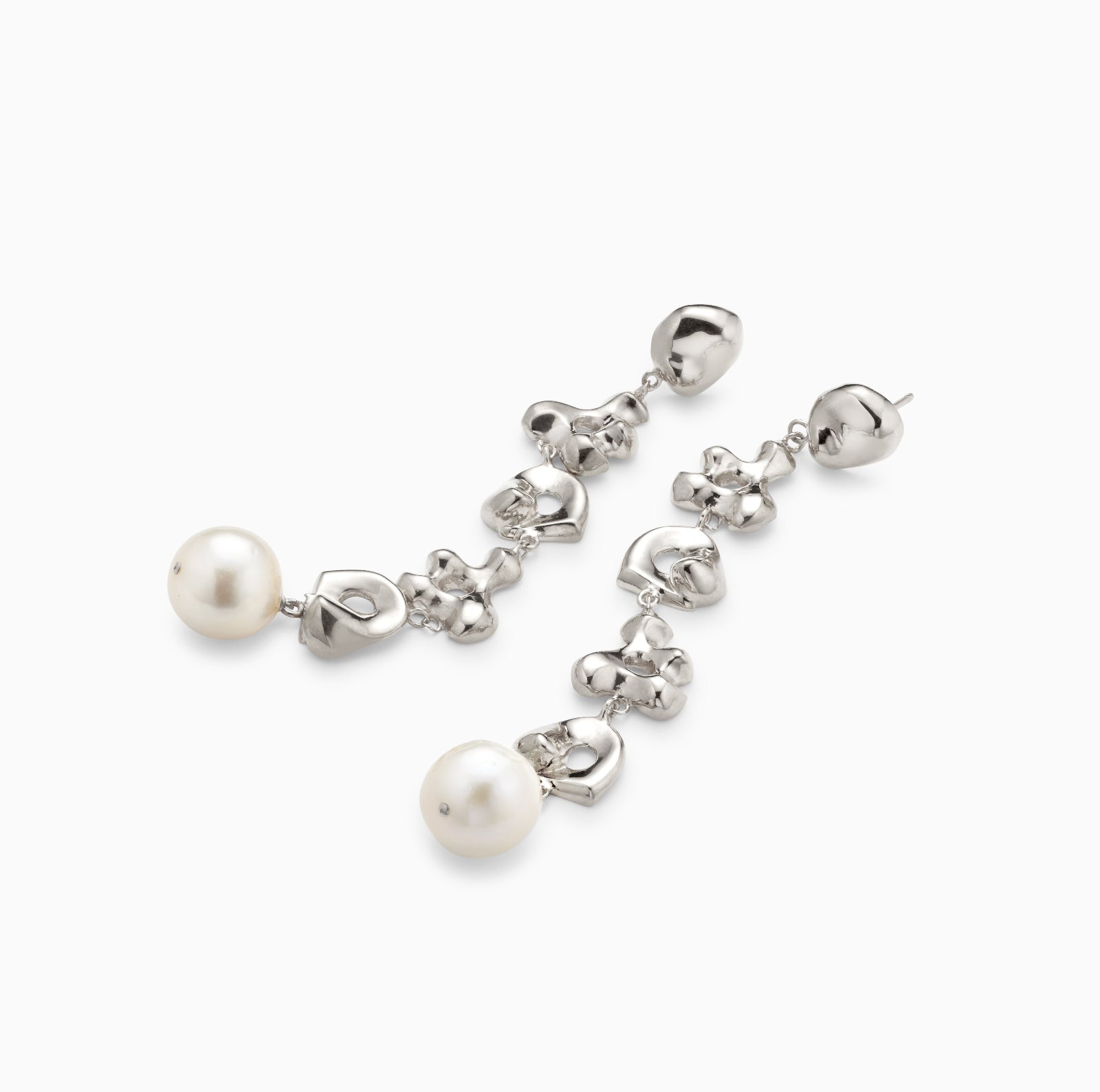 AGMES 0.925 sterling silver Diane earrings with freshwater drop pearl. Simone Bodmer-Turner.