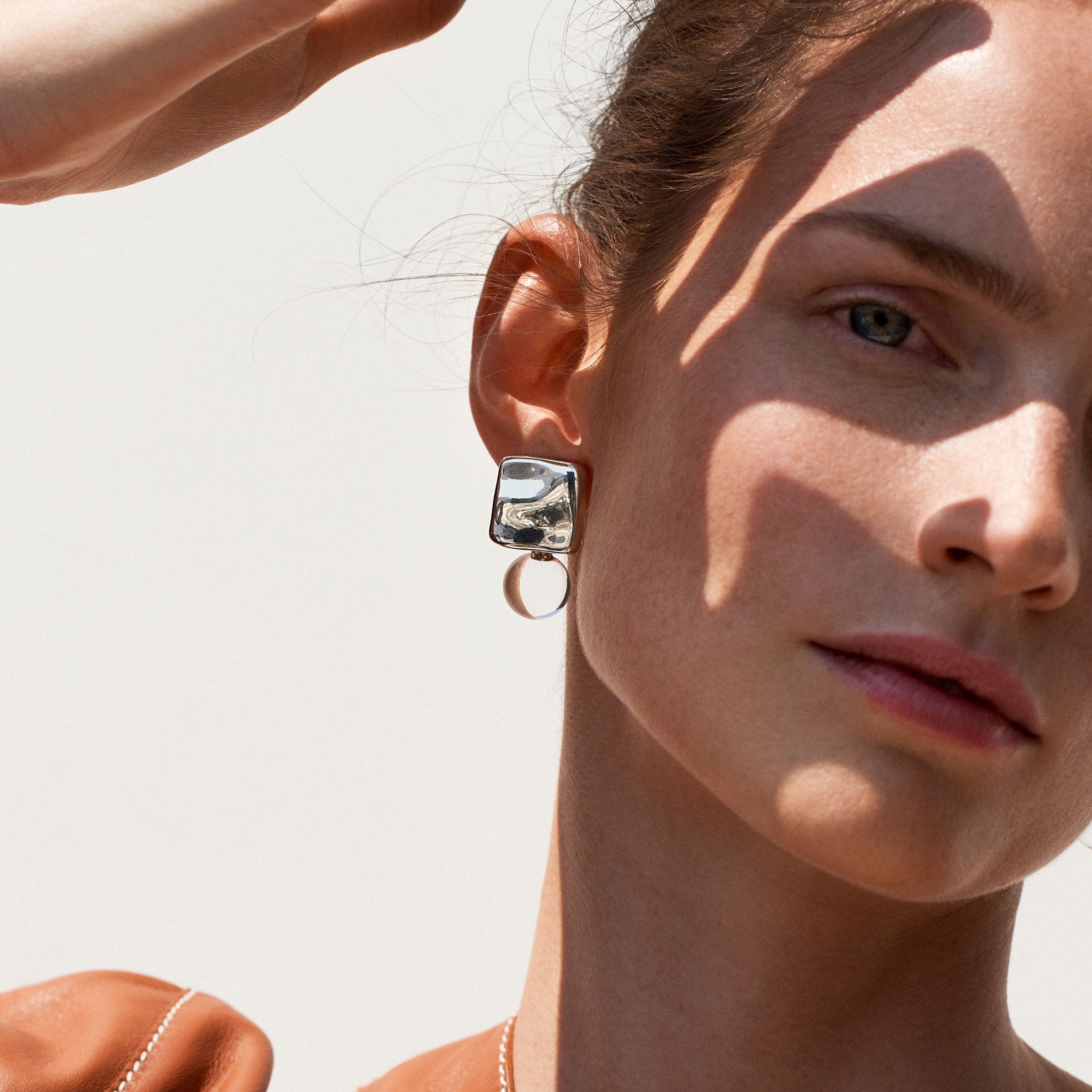 AGMES square 925 sterling silver Luca Earrings with Clear Quartz bead drop