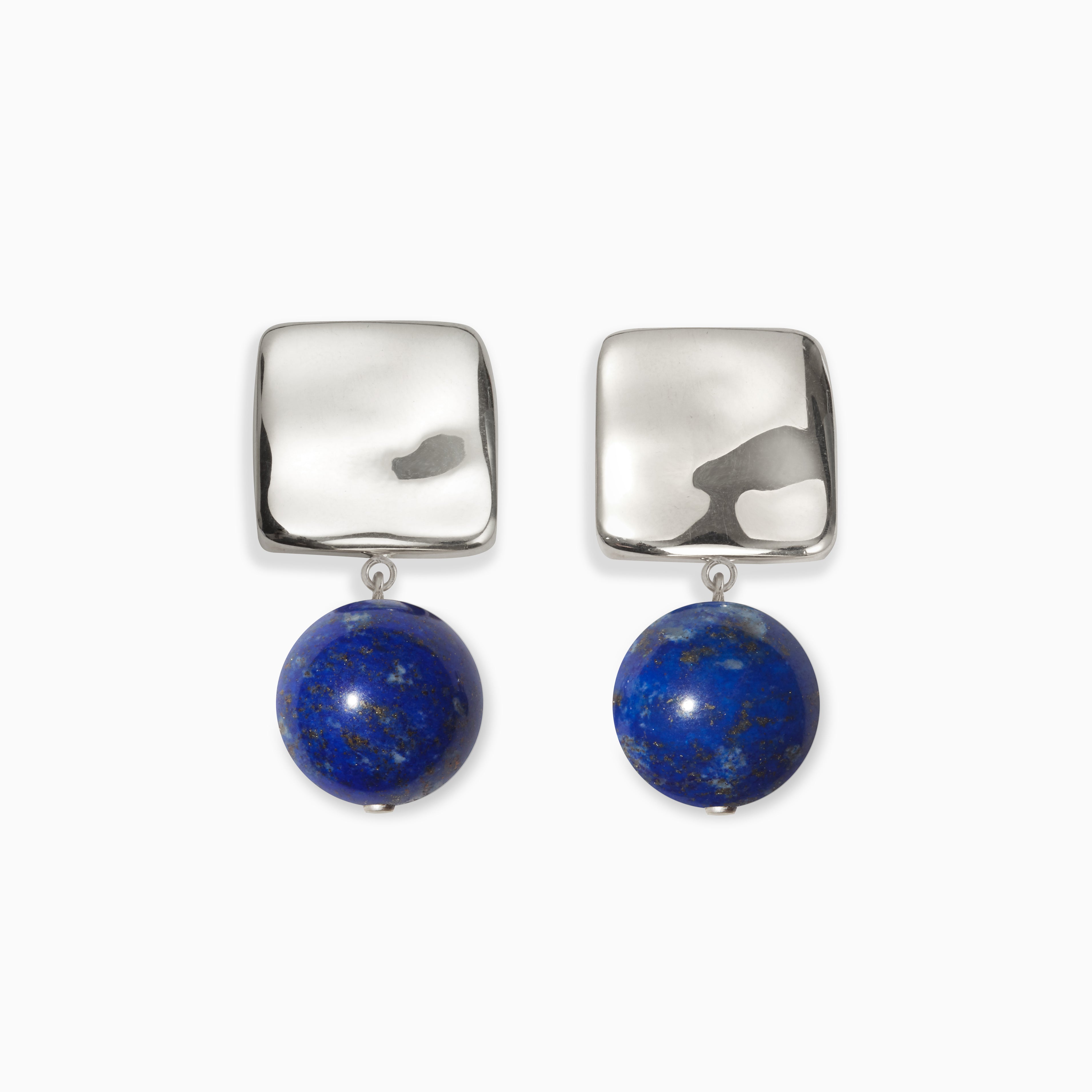 AGMES square 925 sterling silver Luca Earrings with lapis bead drop