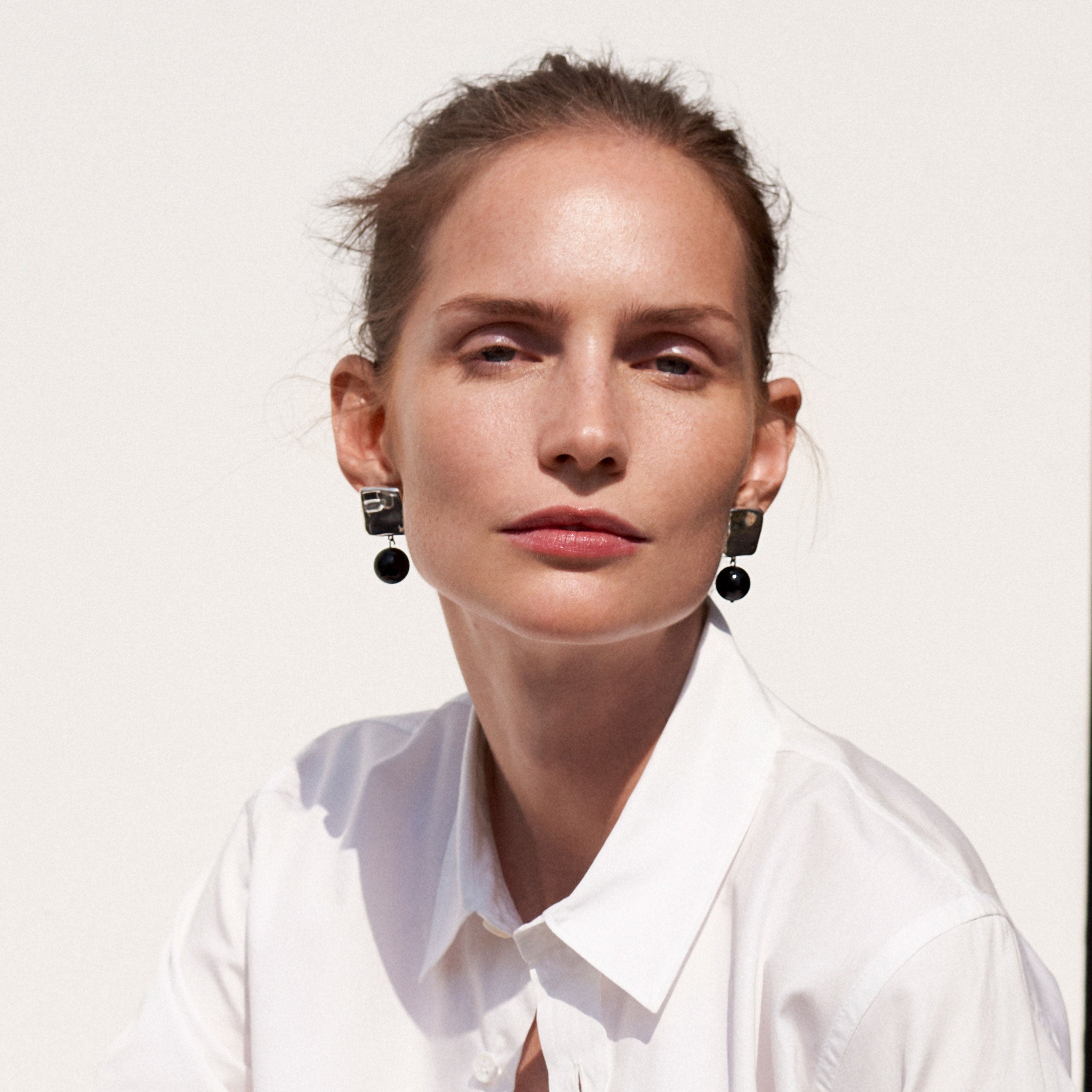 AGMES square 925 sterling silver Luca Earrings with Onyx bead drop