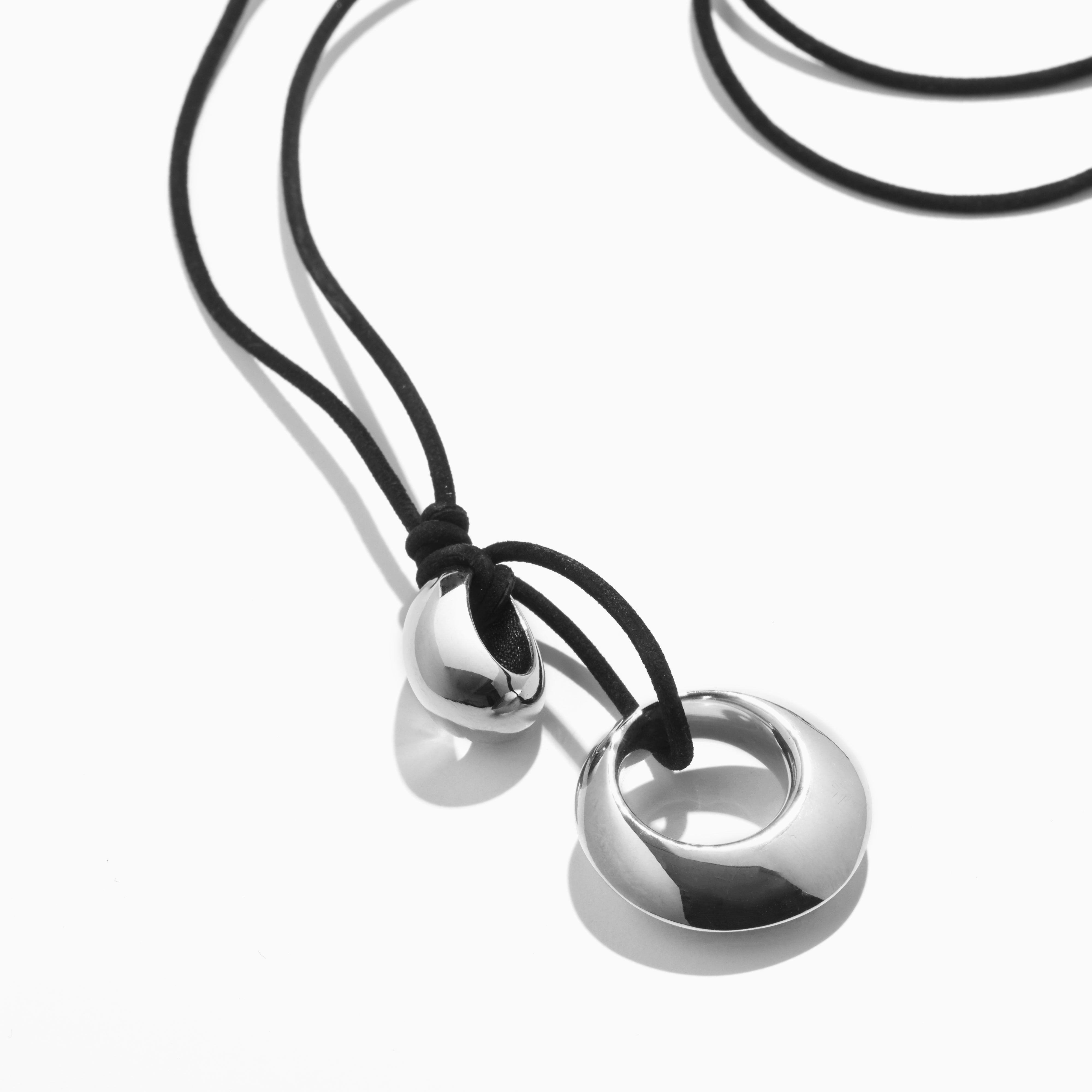 AGMES 0.925 Sterling Silver Rae Pendant with Black Suede Cord.