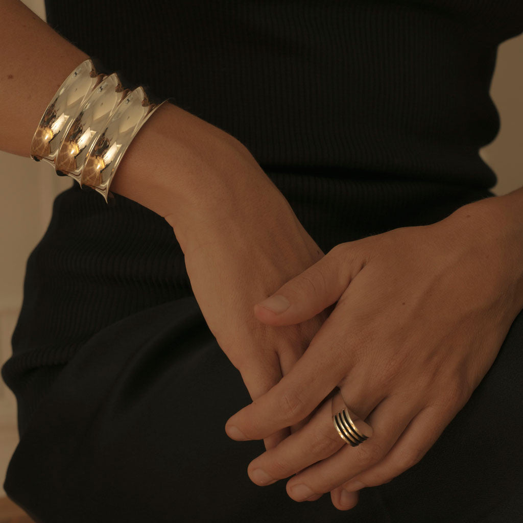 AGMES 0.925 sterling silver wide ridge cuff