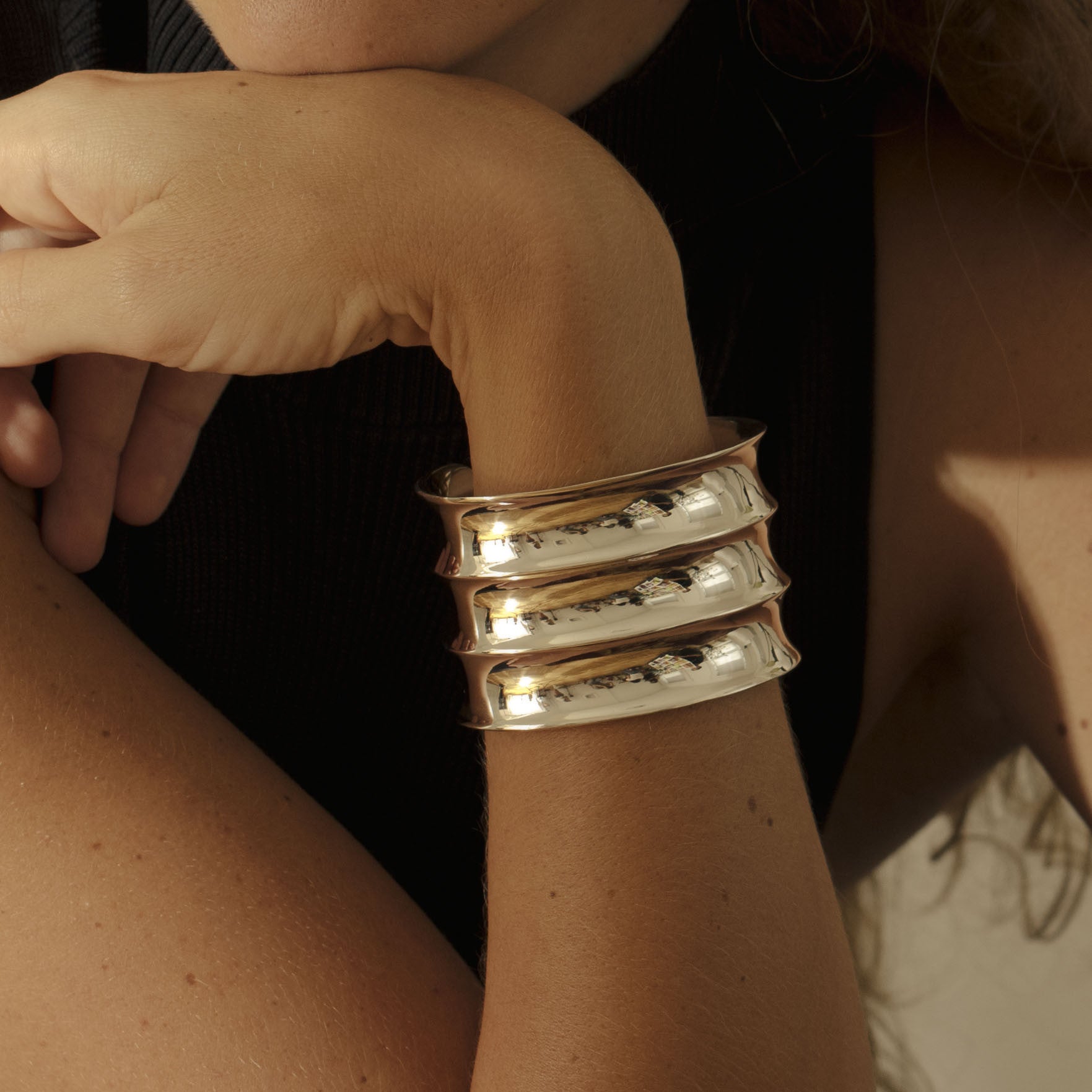 AGMES 18k Gold Vermeil Wide Ridge Cuff