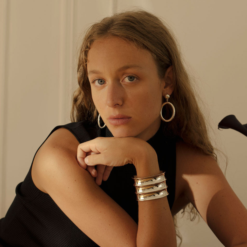 AGMES 0.925 sterling silver wide ridge cuff