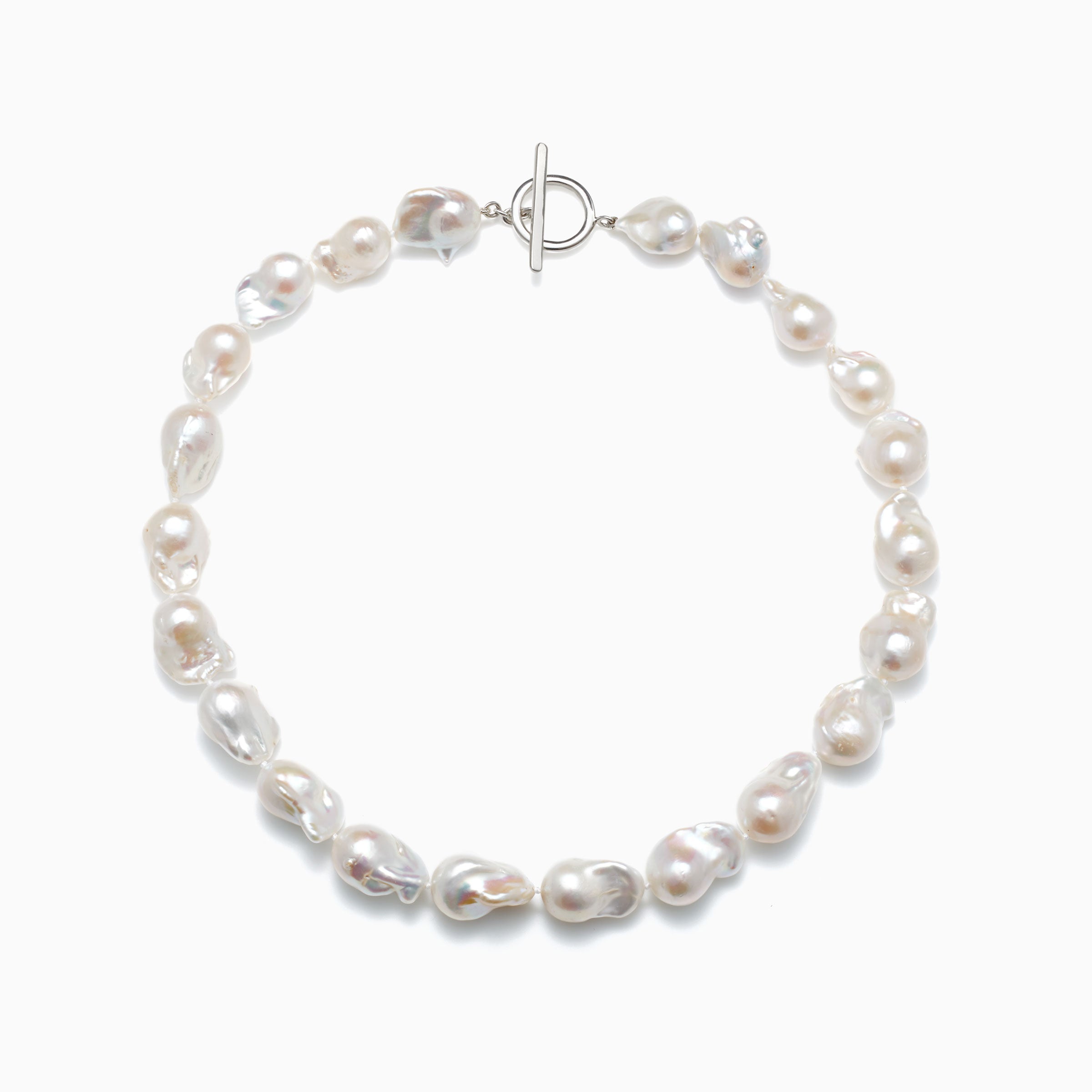 AGMES Baroque freshwater pearl necklace with .925 Sterling Silver T-Bar closure.