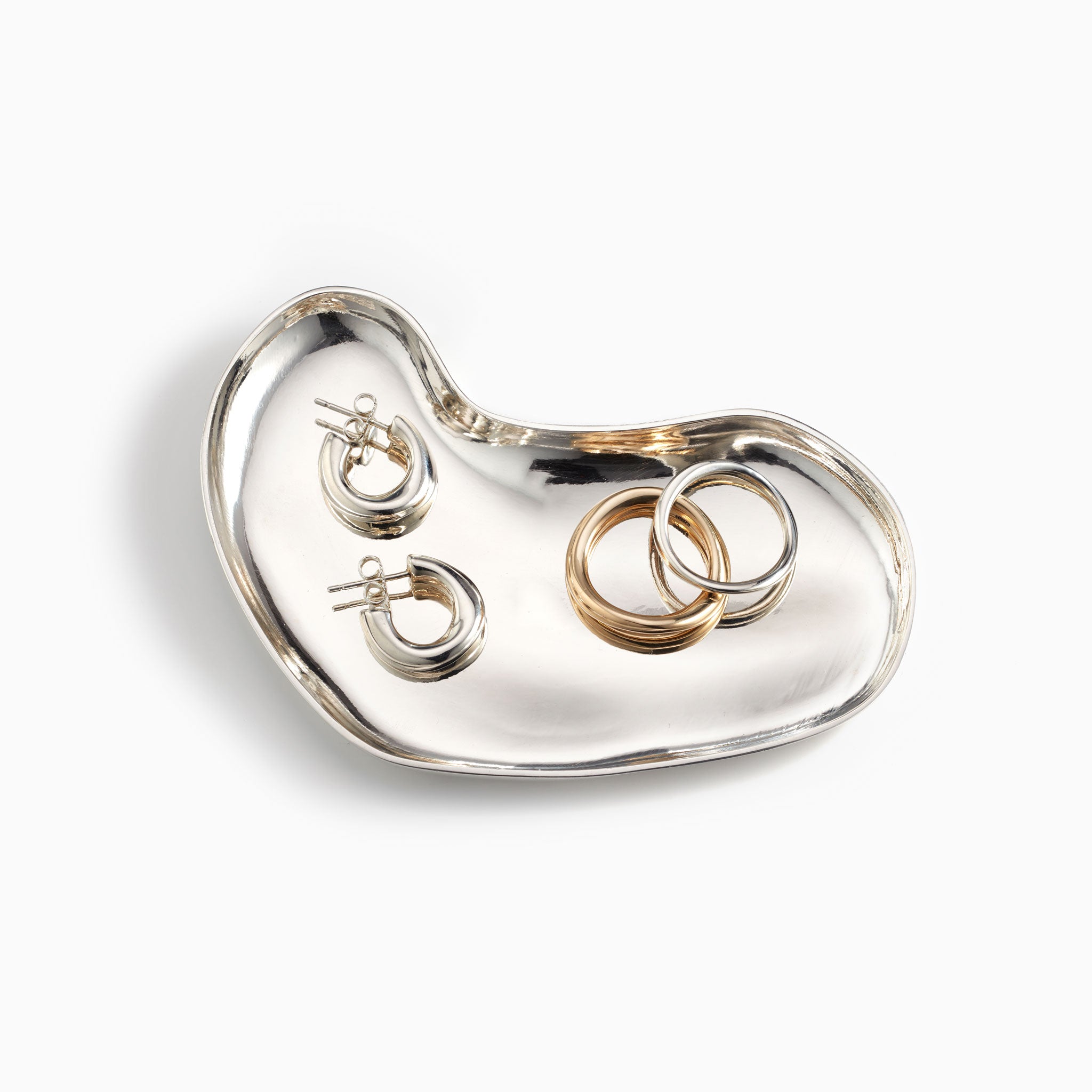 AGMES .925 Sterling Silver Sculpted Heart Dish holding Earrings and Rings. Simple Jewelry Dish.