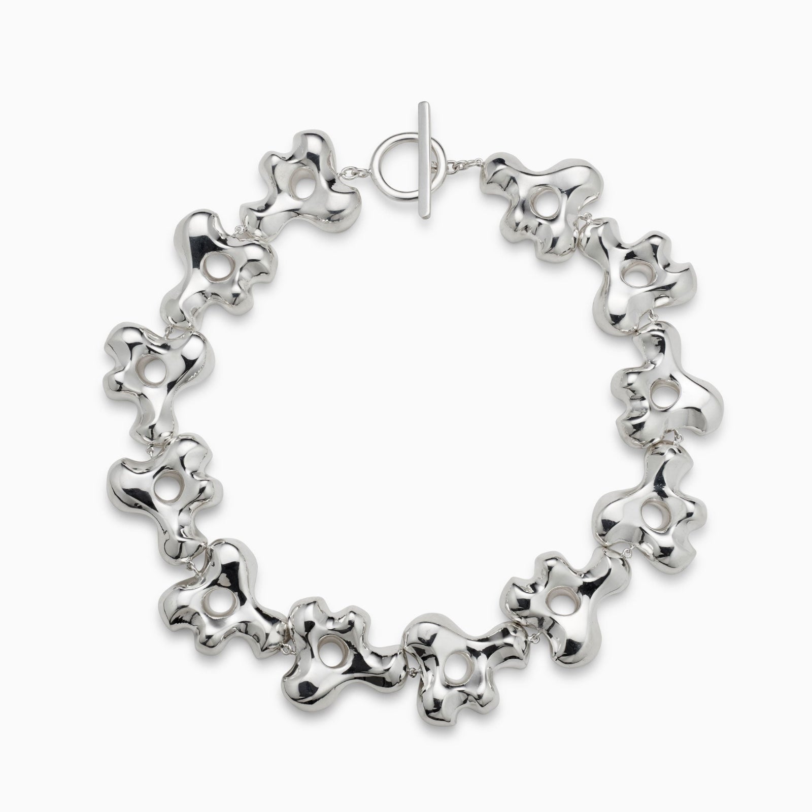 AGMES .925 sterling silver sculptural collar Simone Necklace on white background.