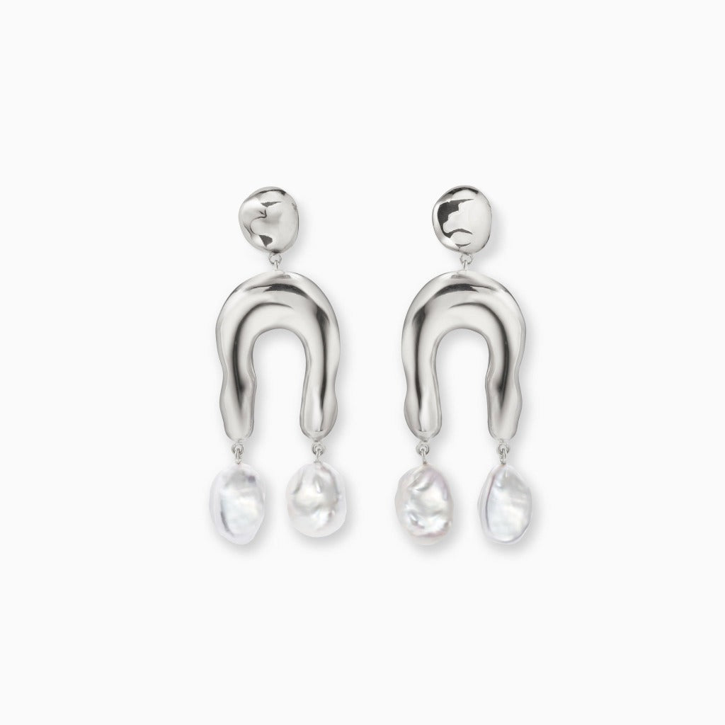 AGMES 0.925 sterling silver earrings with sculpted wishbone and freshwater pearl drop.