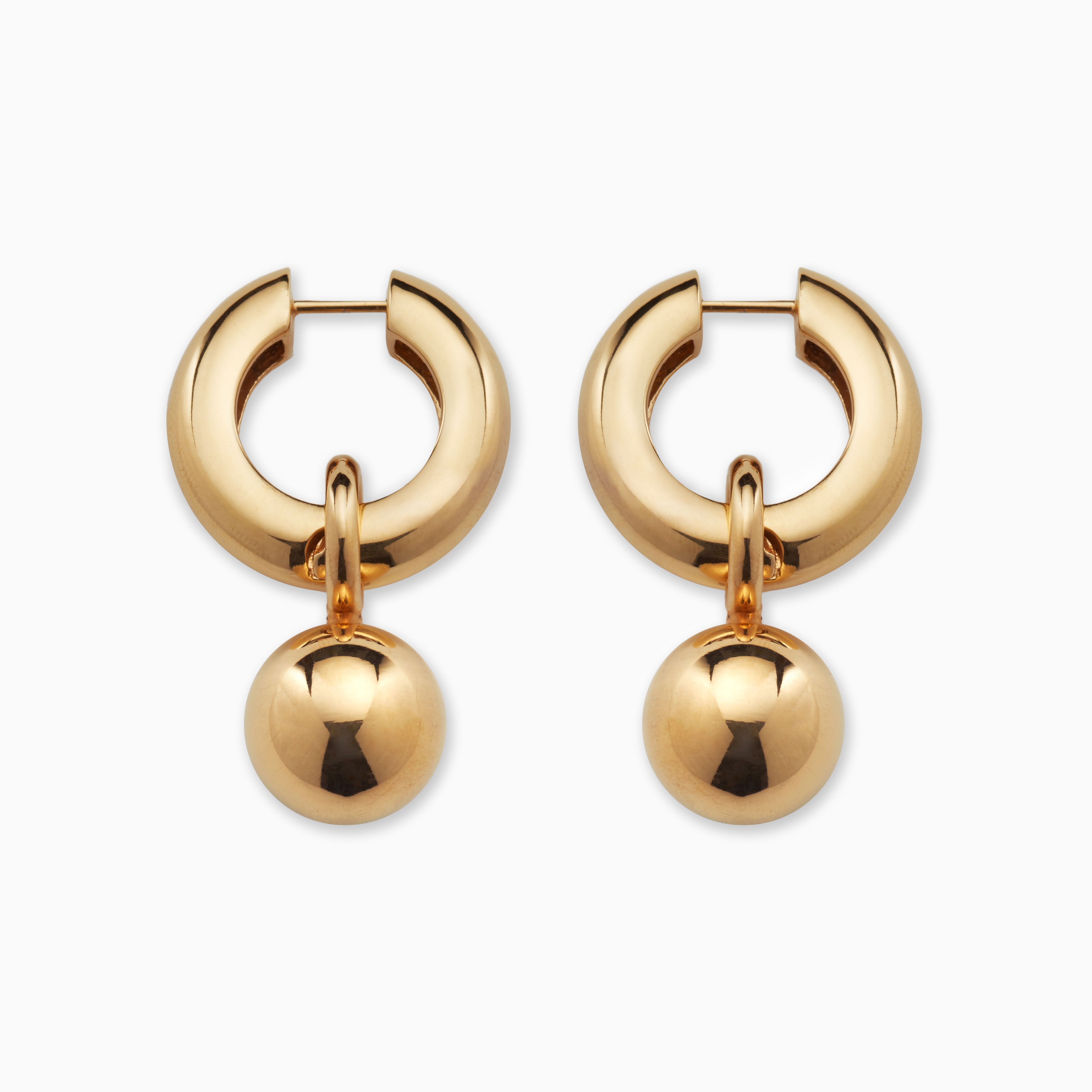 AGMES 18k yellow gold hinged hoop earrings with round embellishments.