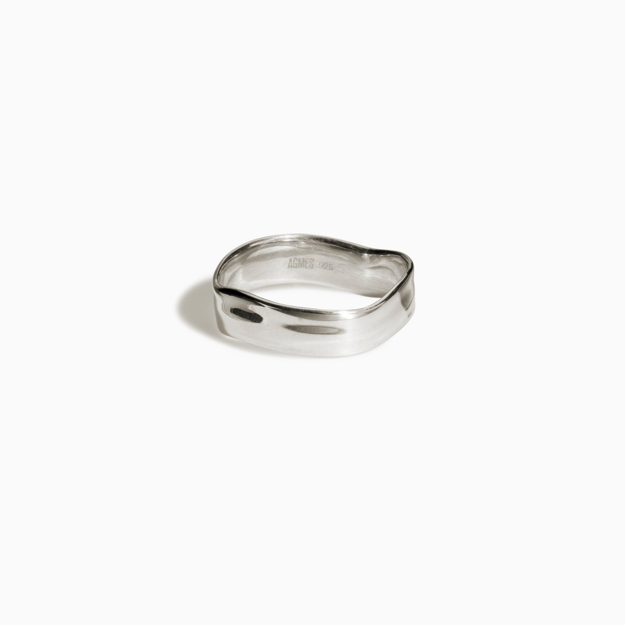 AGMES .925 Sterling Silver Wave Ring on white background.