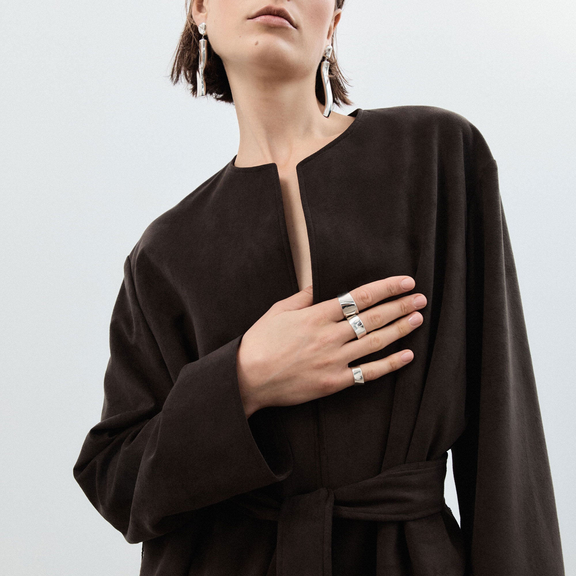 AGMES .925 Sterling Silver Astrid Cigar Band Rings. 