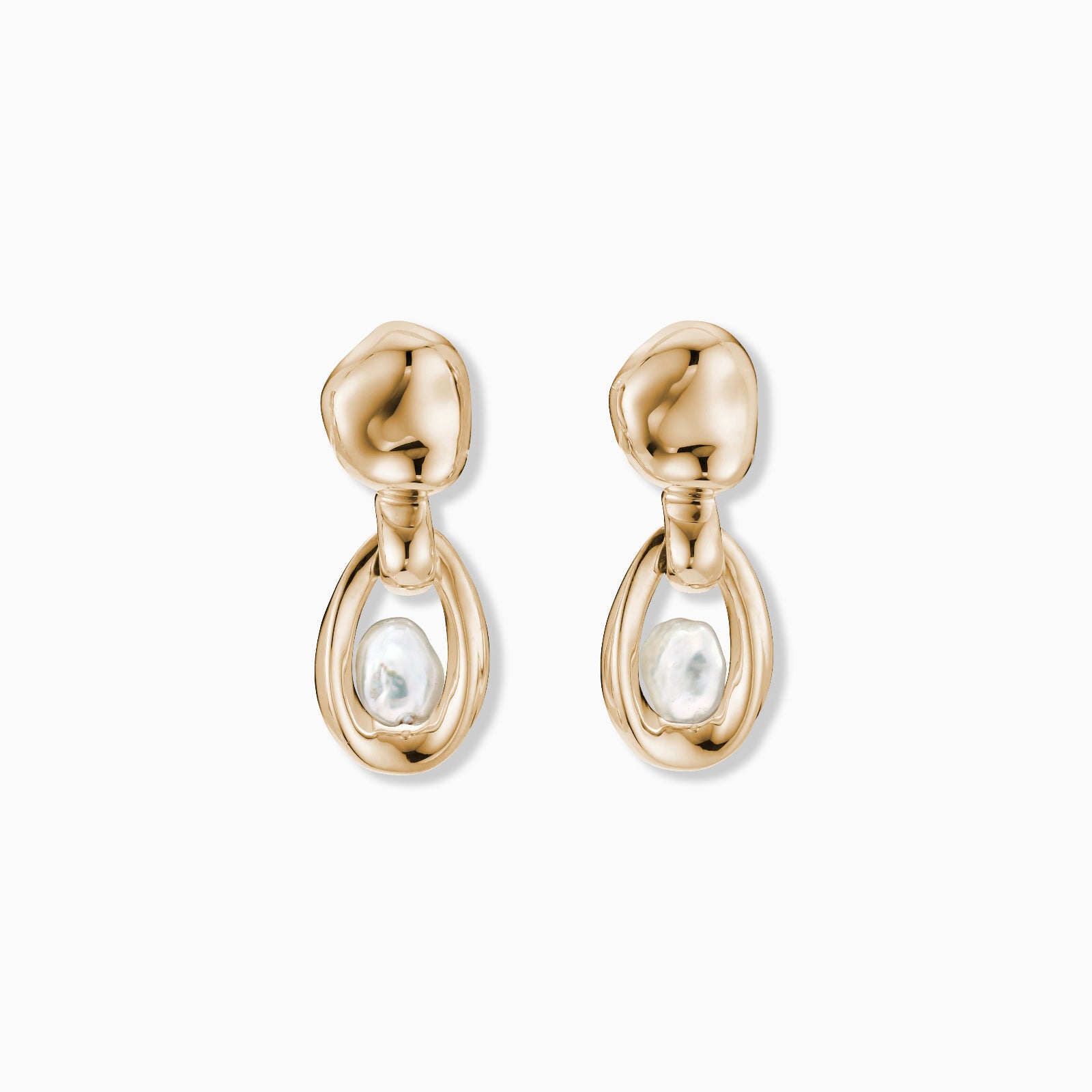 AGMES Sacha Pearl Earrings 18k Gold Vermeil  1" long. 