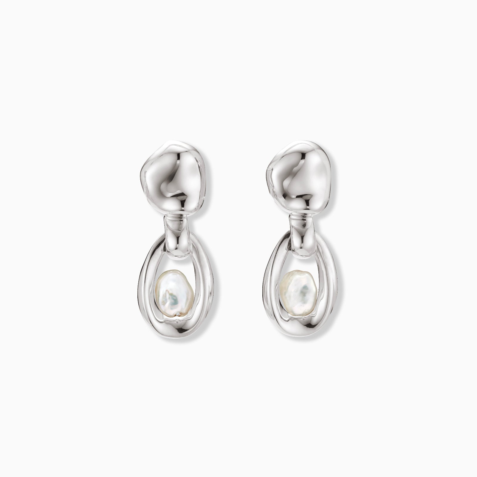 AGMES Sacha Pearl Earrings 925 Sterling Silver 1" long. 