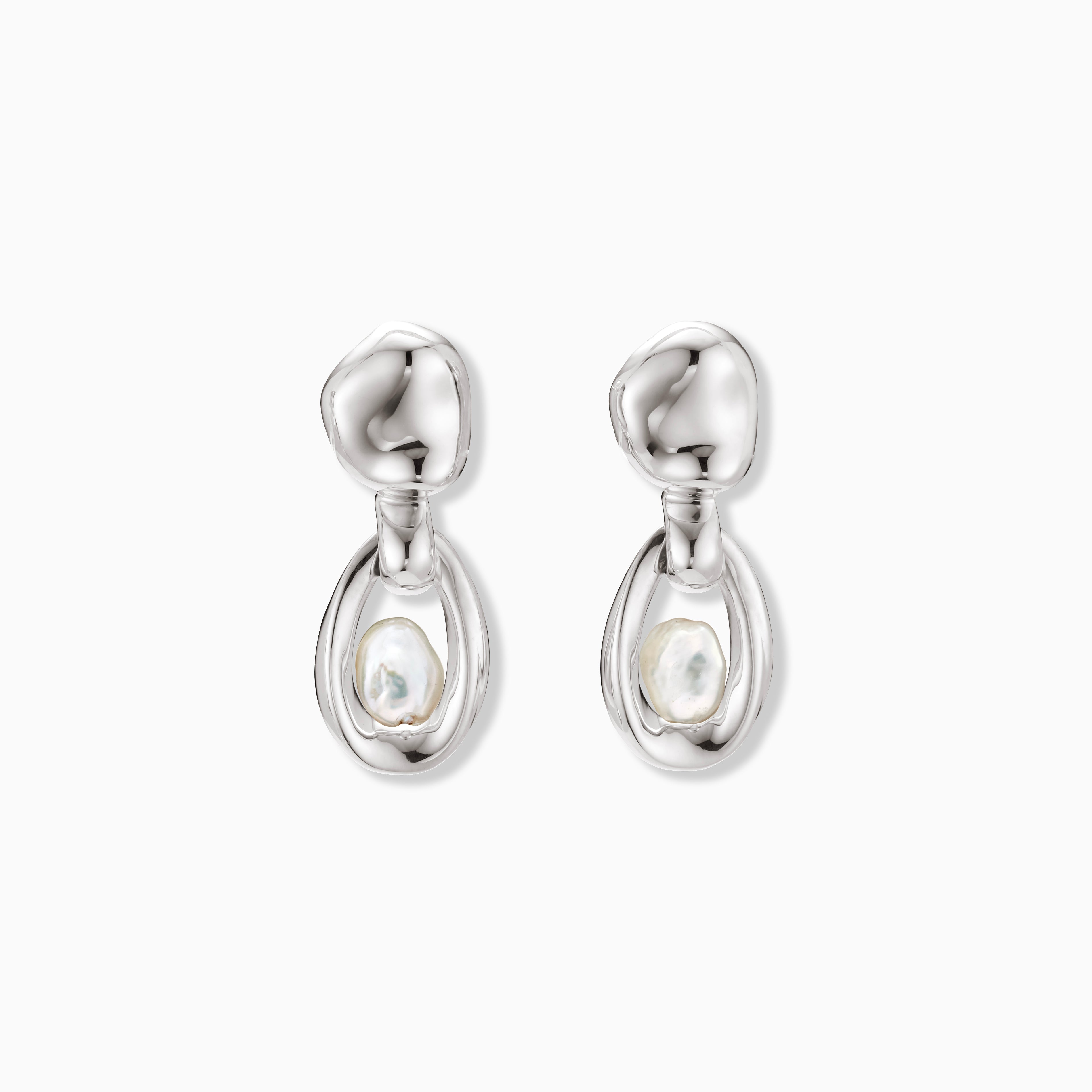 AGMES Sacha Pearl Earrings 925 Sterling Silver 1" long. 