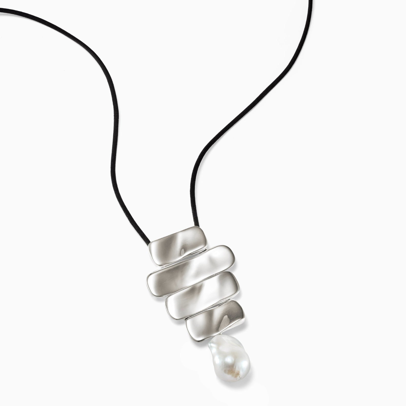 AGMES 925 sterling silver Baroque Ilona Pendant with freshwater pearl drop on black suede cord