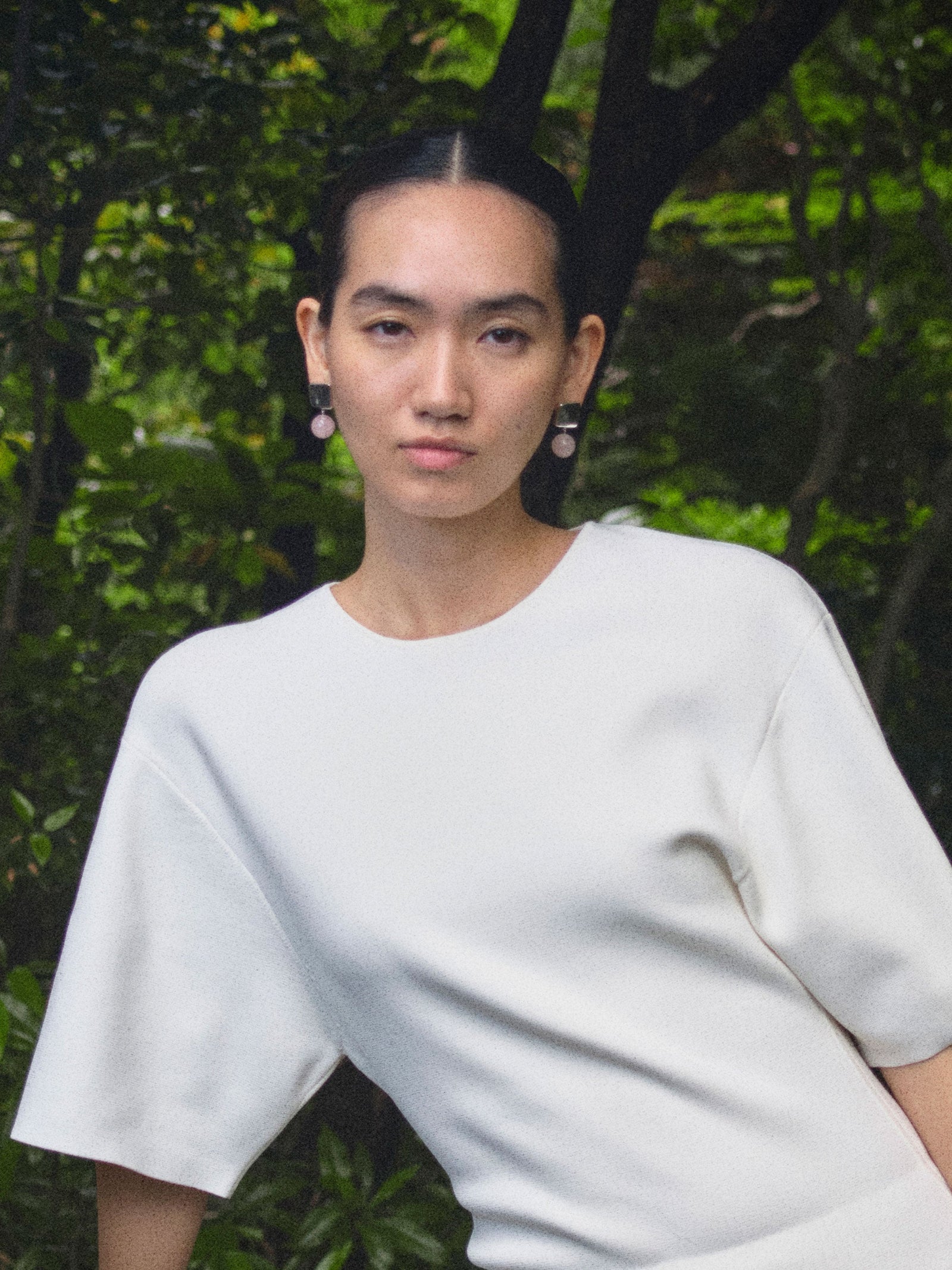 AGMES square 925 sterling silver Luca Earrings with Clear Rose bead drop