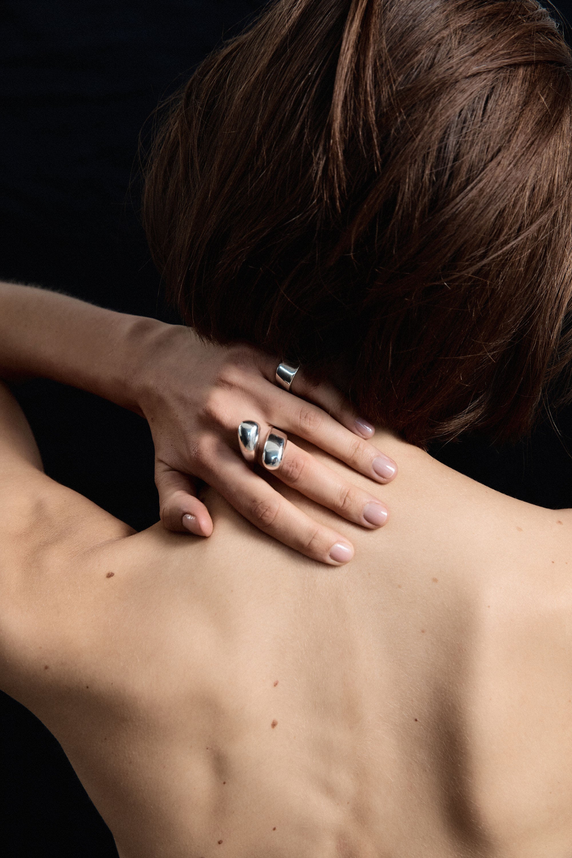 AGMES .925 Sterling Silver Astrid Cigar Band Ring paired with Synergy Ring. 