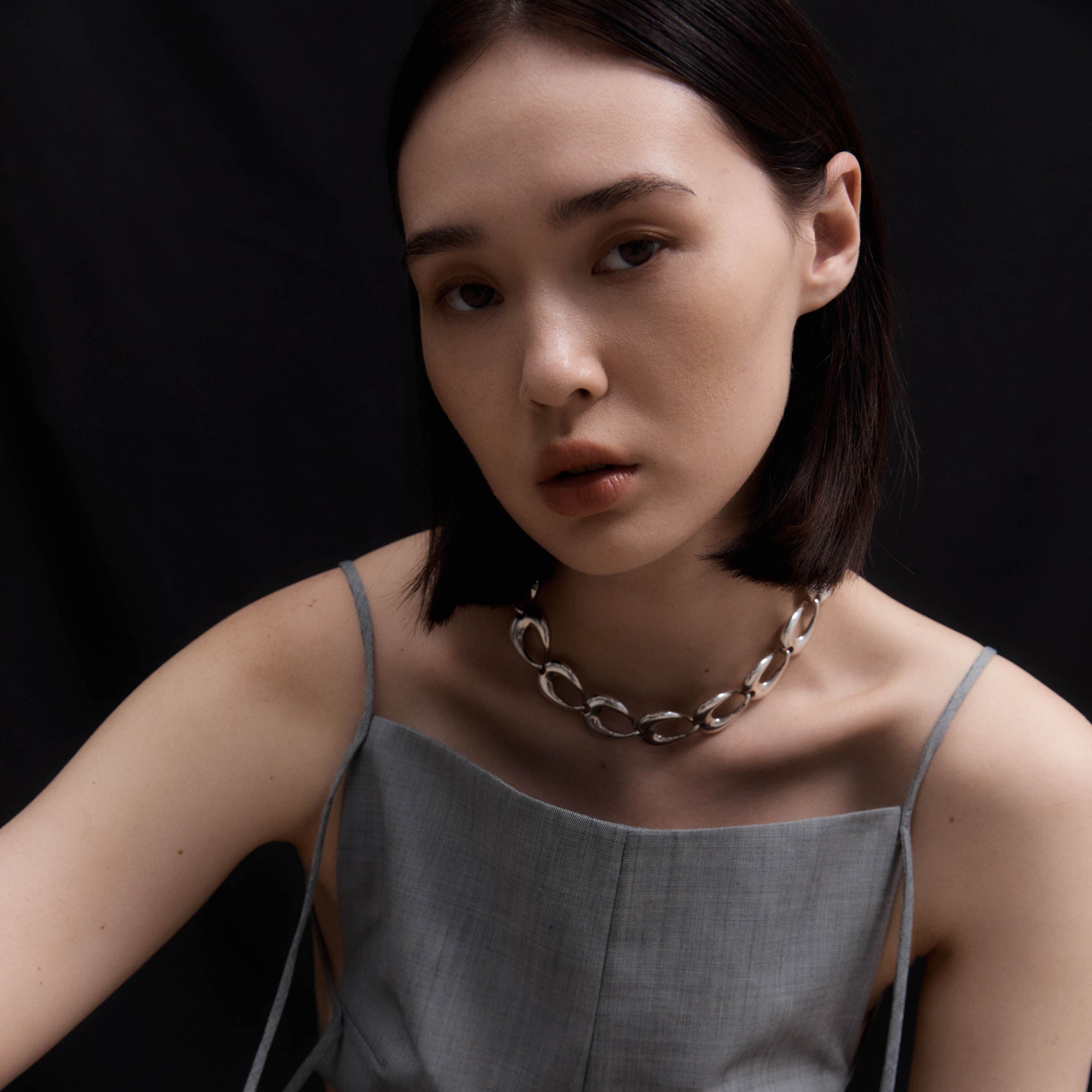 Woman wearing AGMES 0.925 Sterling Silver Tilda Necklace