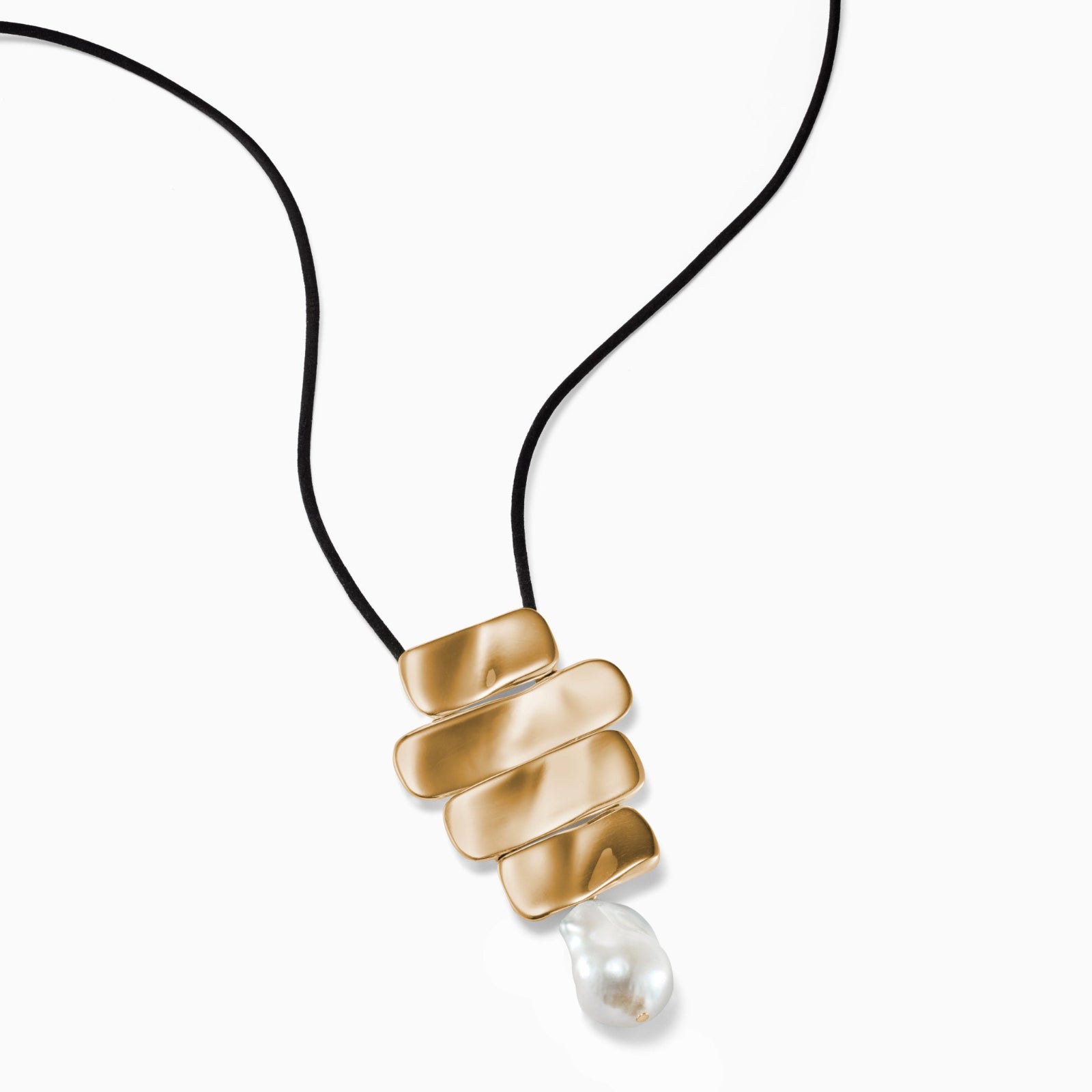 AGMES 18k yellow gold vermeil Baroque Ilona Pendant with freshwater pearl drop on black suede cord 