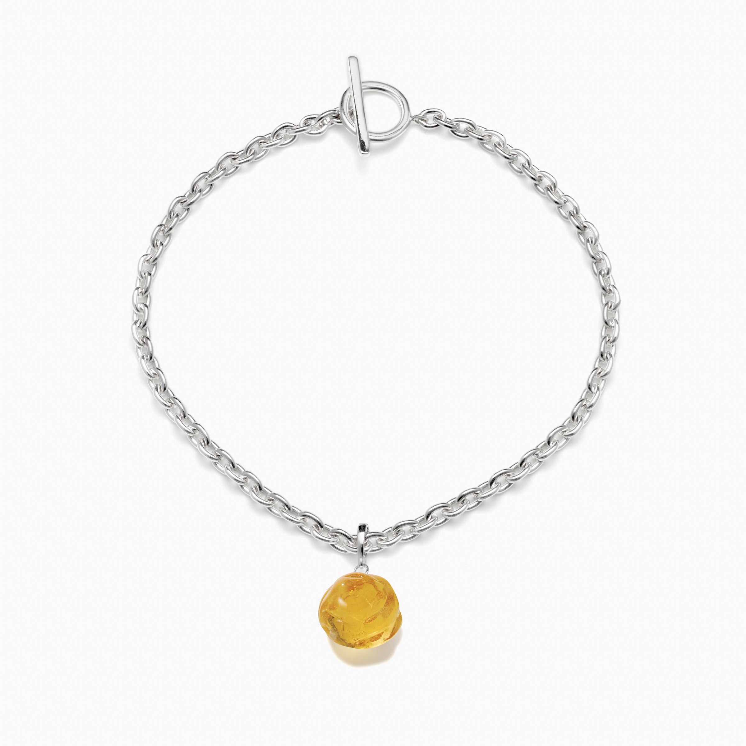 AGMES 0.925 Sterling Silver Zanni Necklace with Yellow Soda Lime Glass Bead  