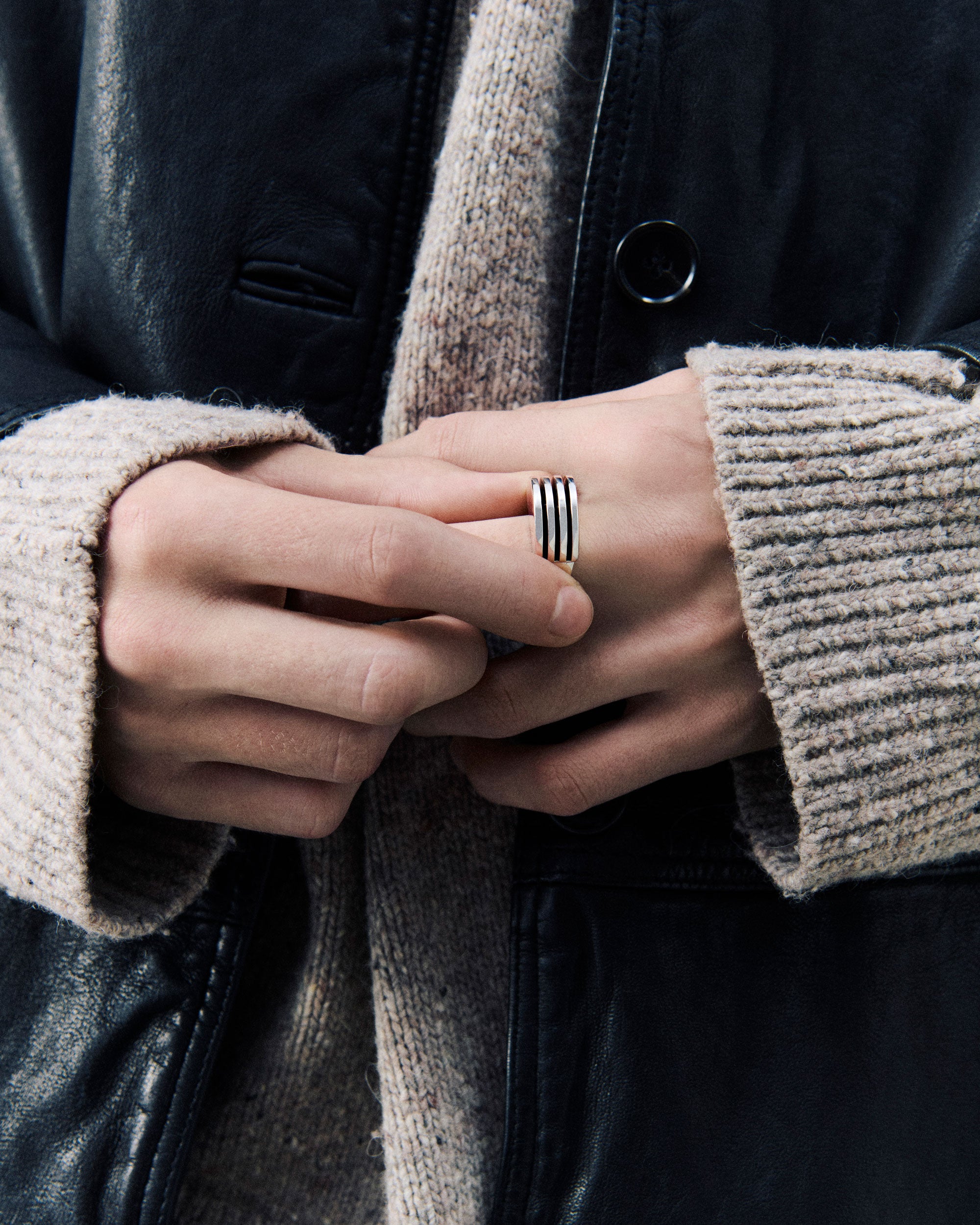 AGMES .925 Sterling silver boeri ring on male model