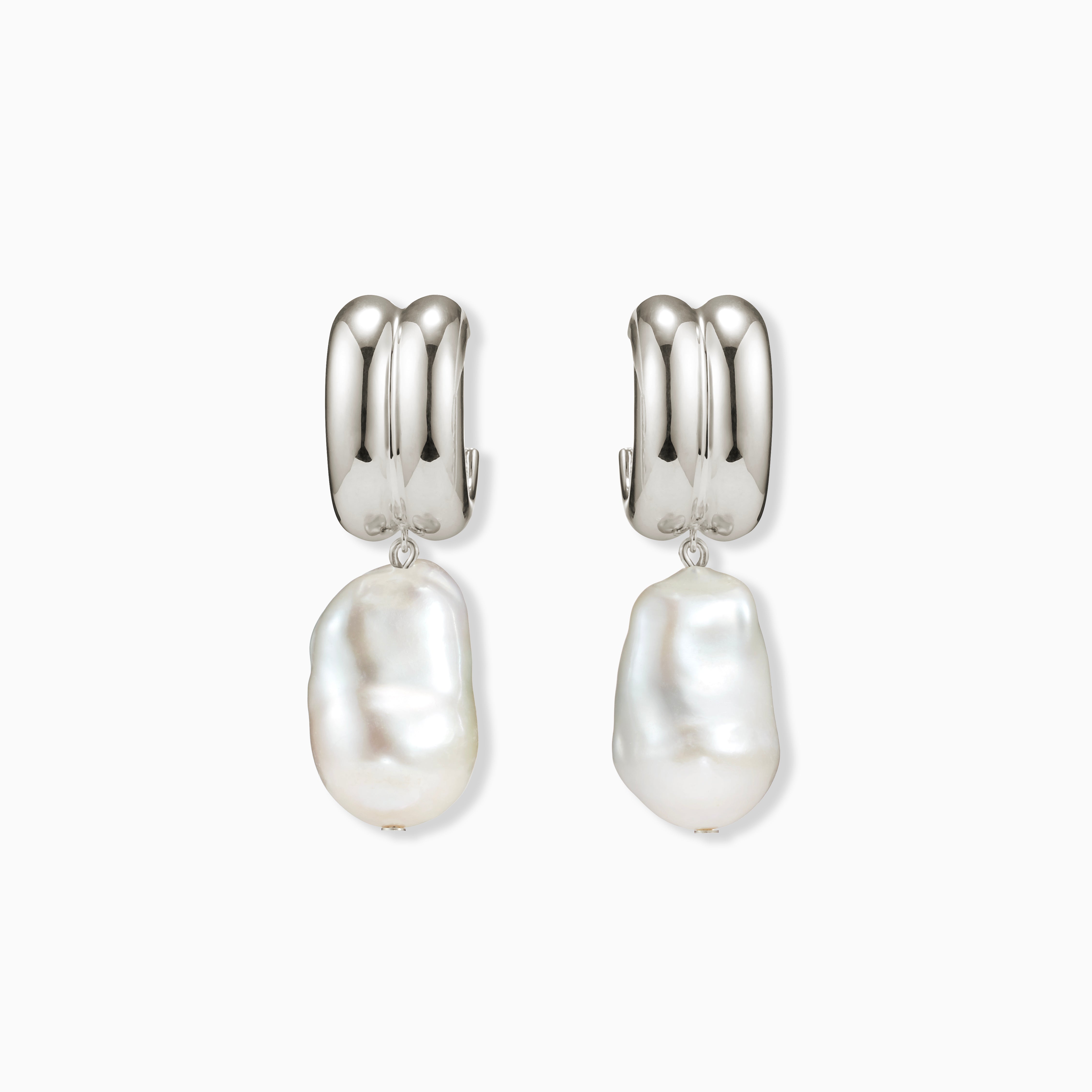 AGMES 0.925 sterling silver baroque Juliette earrings with freshwater pearl drop.