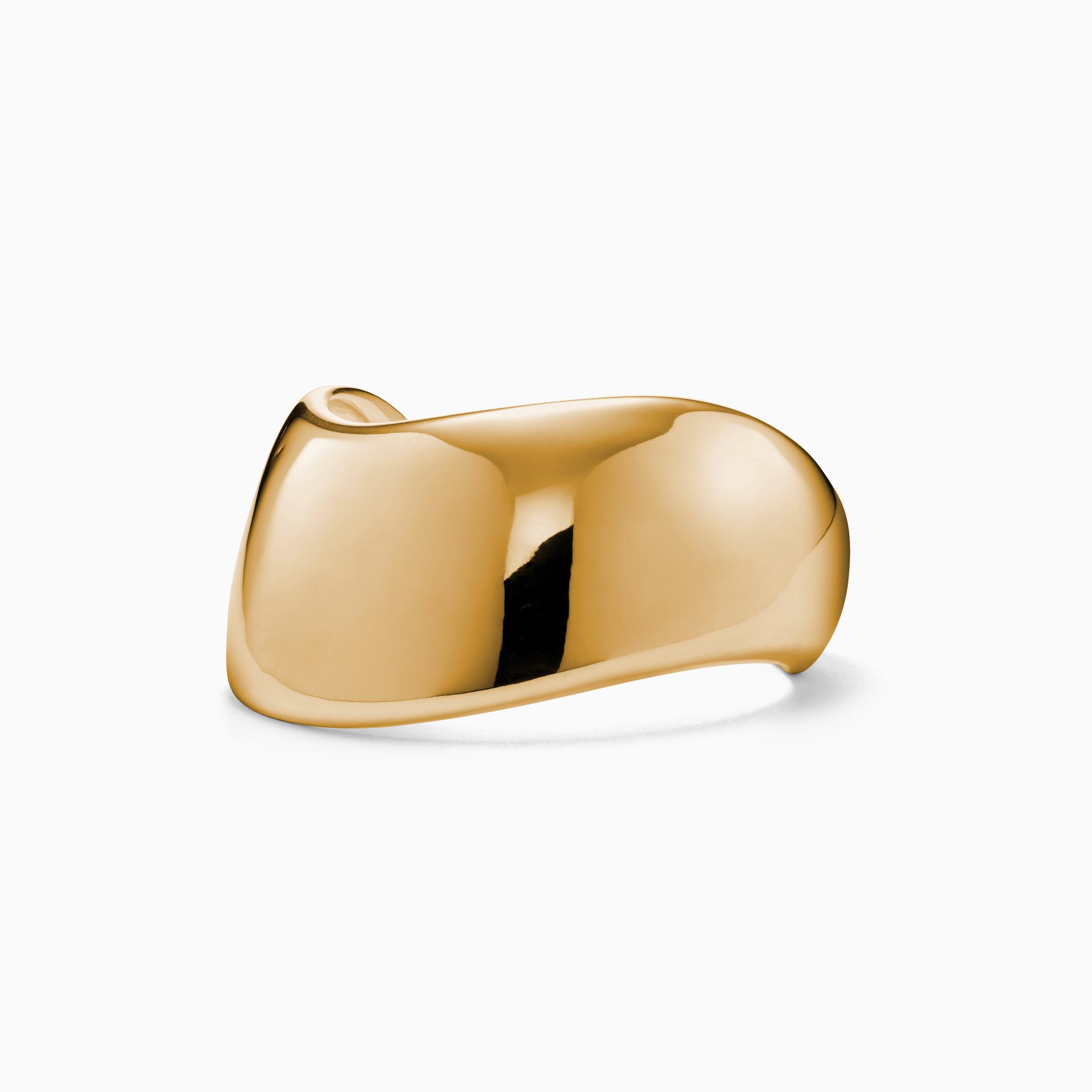 AGMES gold vermeil sculpted Cecil cuff bracelet on white background.