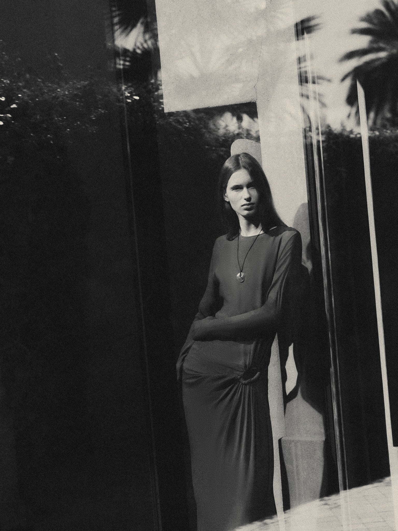 Woman wearing AGMES 0.925 Sterling Silver Cora Pendant paired with Black Suede Cord. Round Pendant Necklace. 