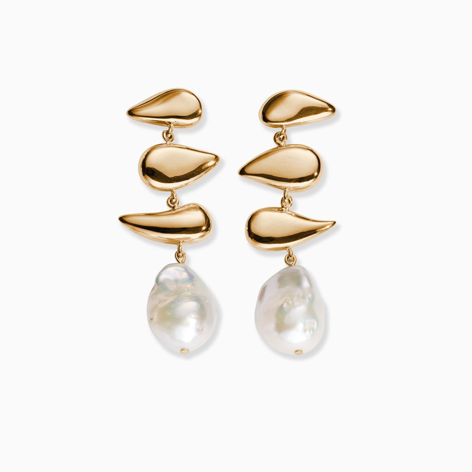AGMES 18K Gold vermeil drop pearl Flora earrings.