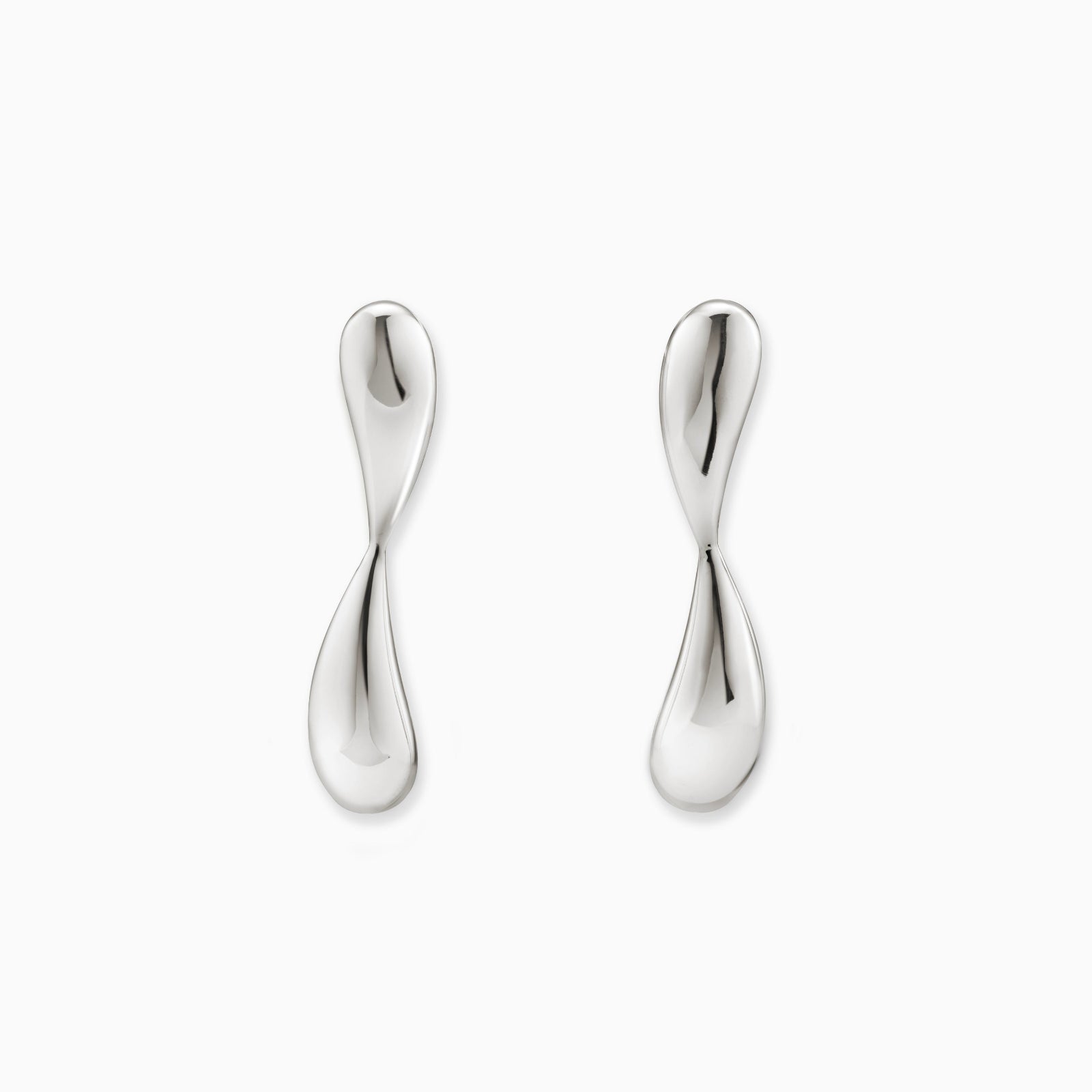 AGMES .925 sterling silver sculptural infinity Hanneli Earrings on white background.