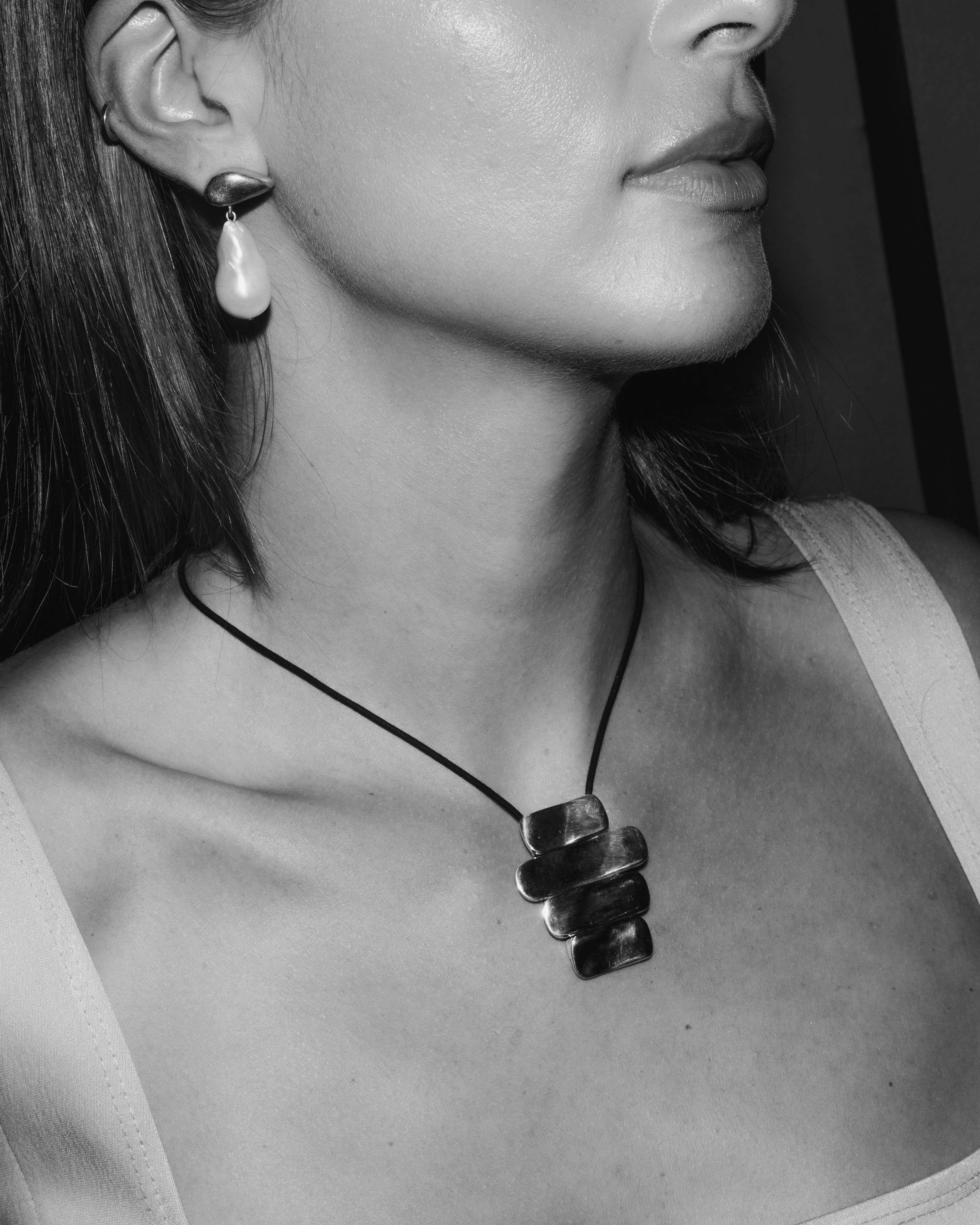 AGMES 925 sterling silver 4-tier Ilona Pendant on black suede cord.