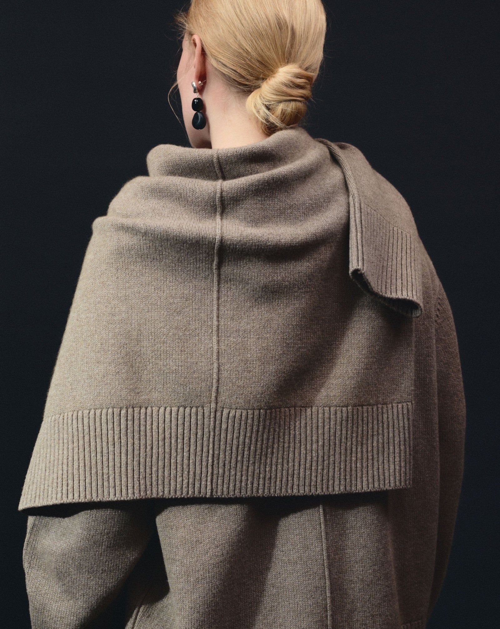 AGMES .925 sterling silver round earrings with double black onyx bead drop on model