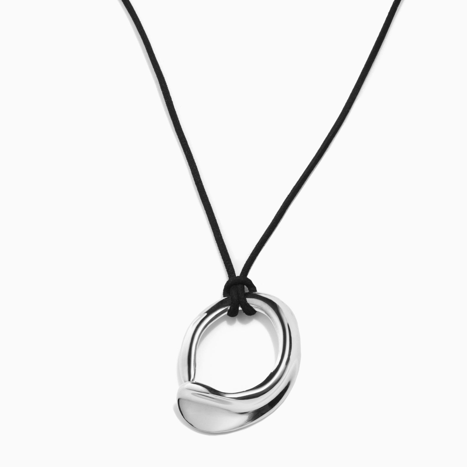 AGMES 0.925 Sterling Silver Marta Pendant with Black Suede Cord on white background. 