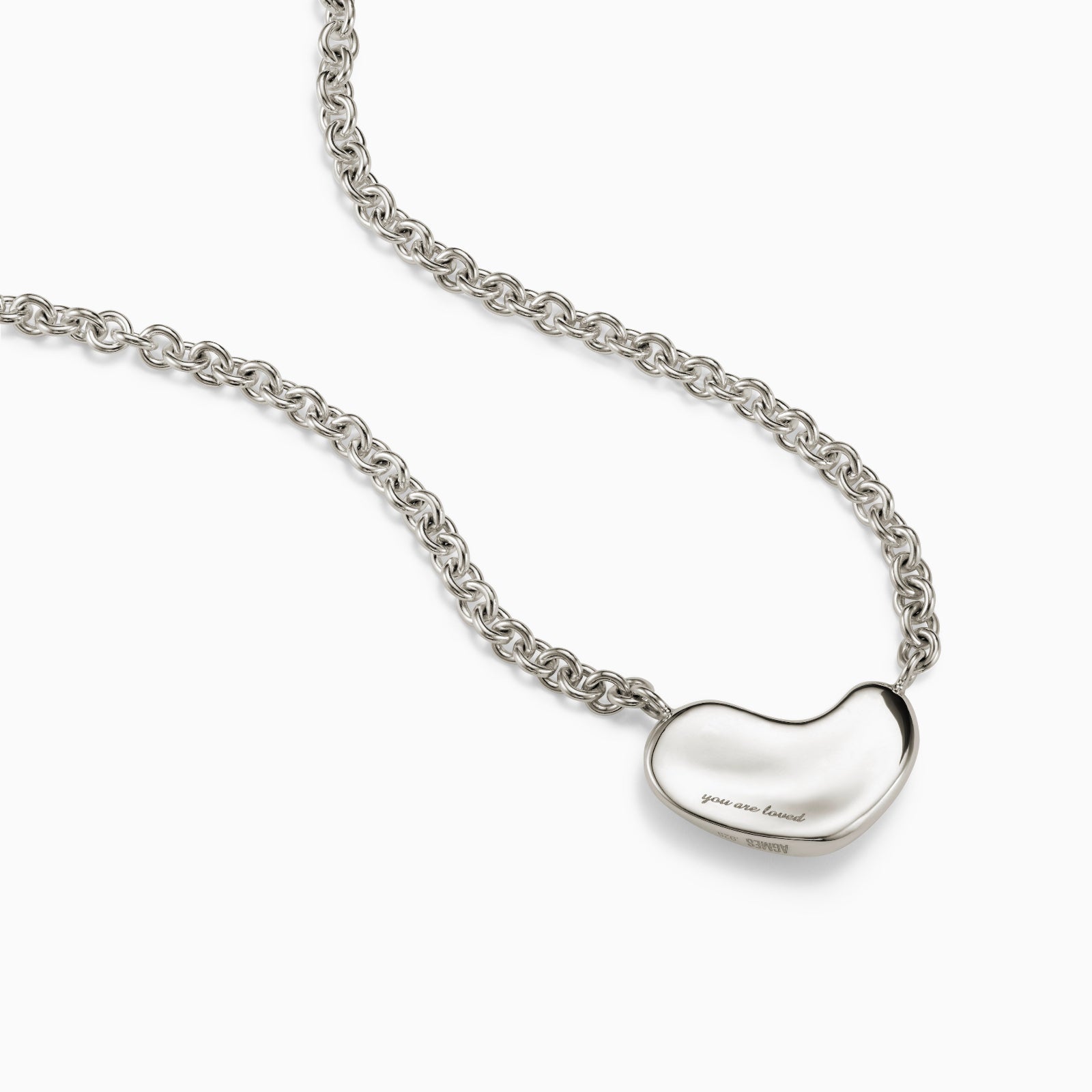 AGMES .925 Sterling Silver Small Sculpted  Heart Pendant II on chain with engraving. 
