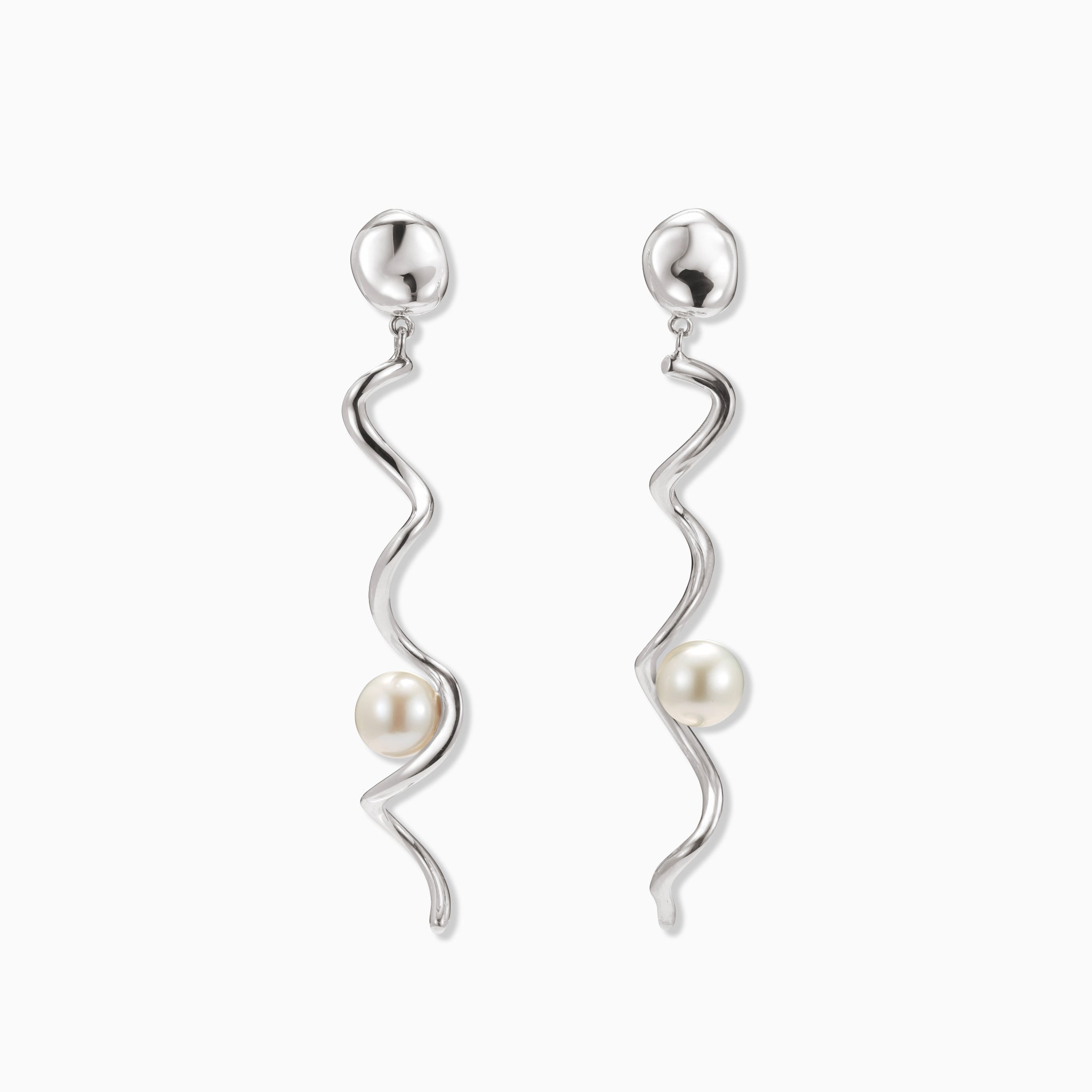 AGMES Teneille Earrings .925 Sterling Silver with freshwater pearls 2.8" long. 
