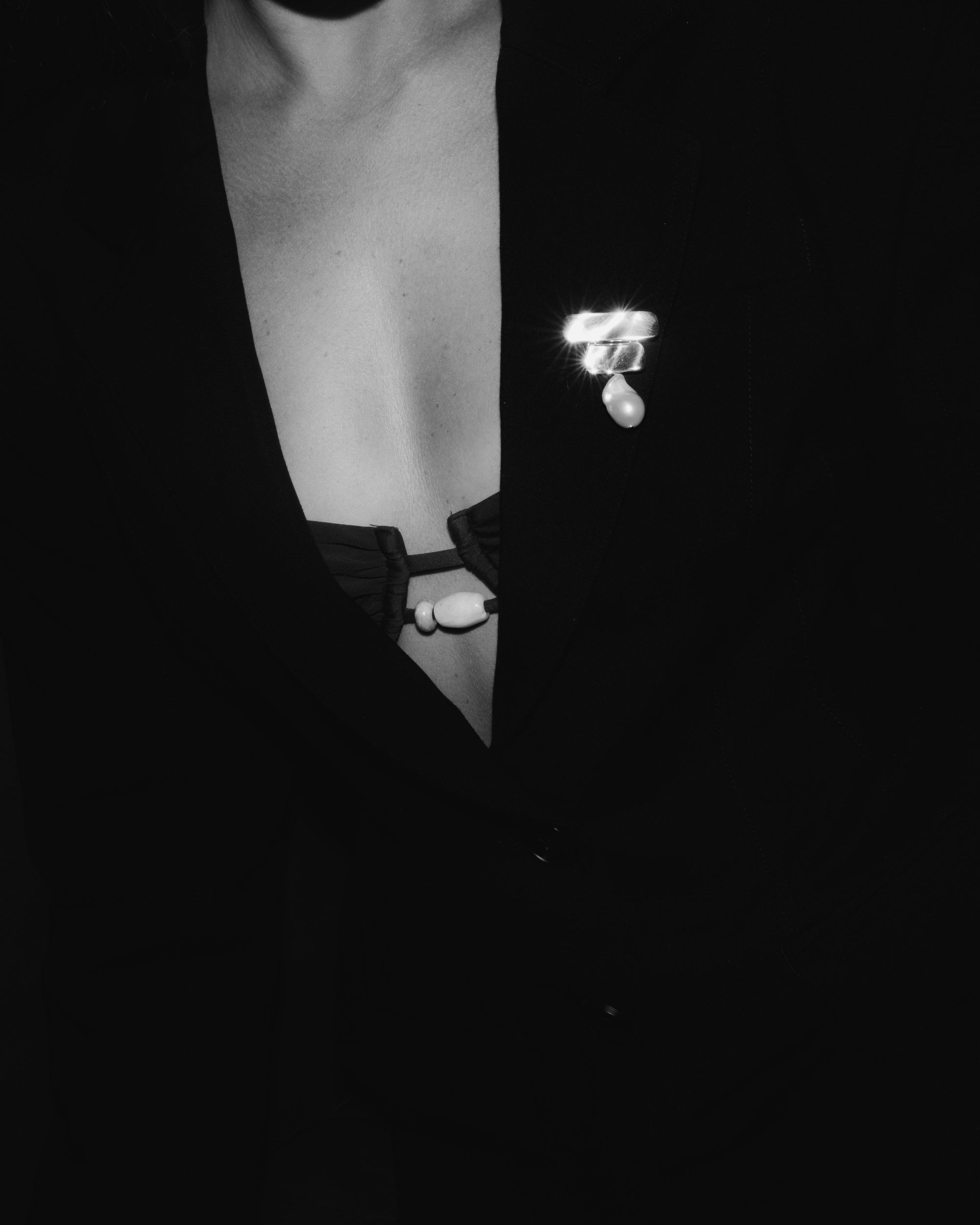 AGMES .925 sterling silver Baroque Ilona brooch with freshwater pearl drop