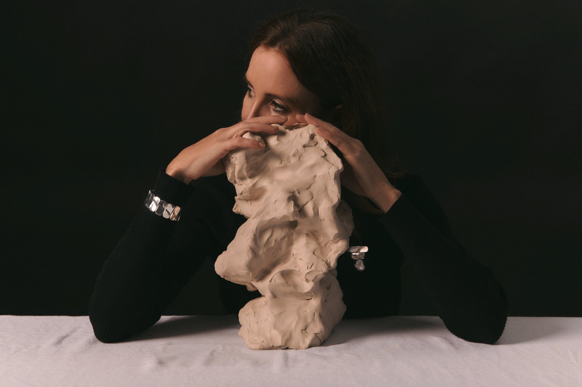 AGMES .925 sterling silver Baroque Ilona brooch with freshwater pearl drop