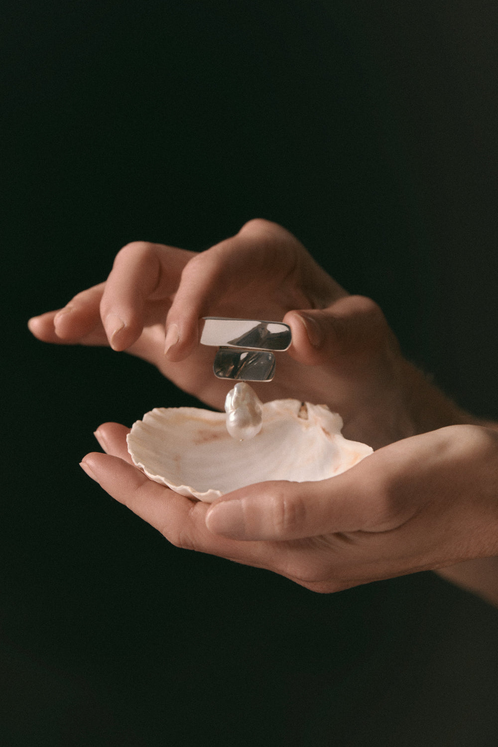 AGMES .925 sterling silver Baroque Ilona brooch with freshwater pearl drop.