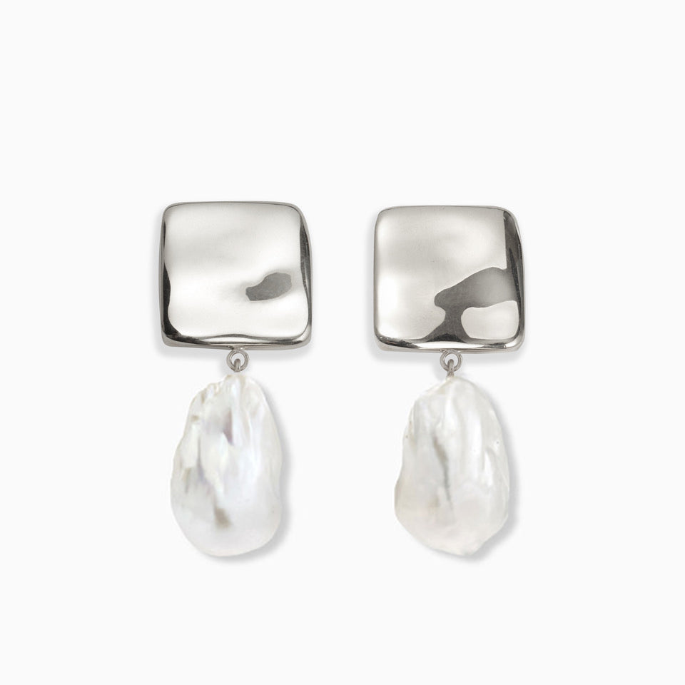 AGMES .925 Sterling Silver Luca Earrings with Baroque Pearl. 
