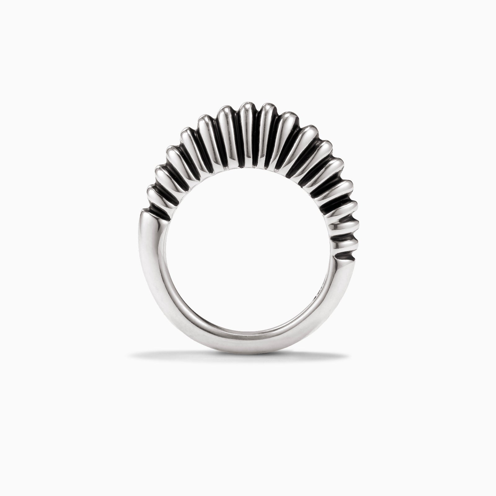AGMES 0.925 sterling silver ridged Bertrand Ring on white background.
