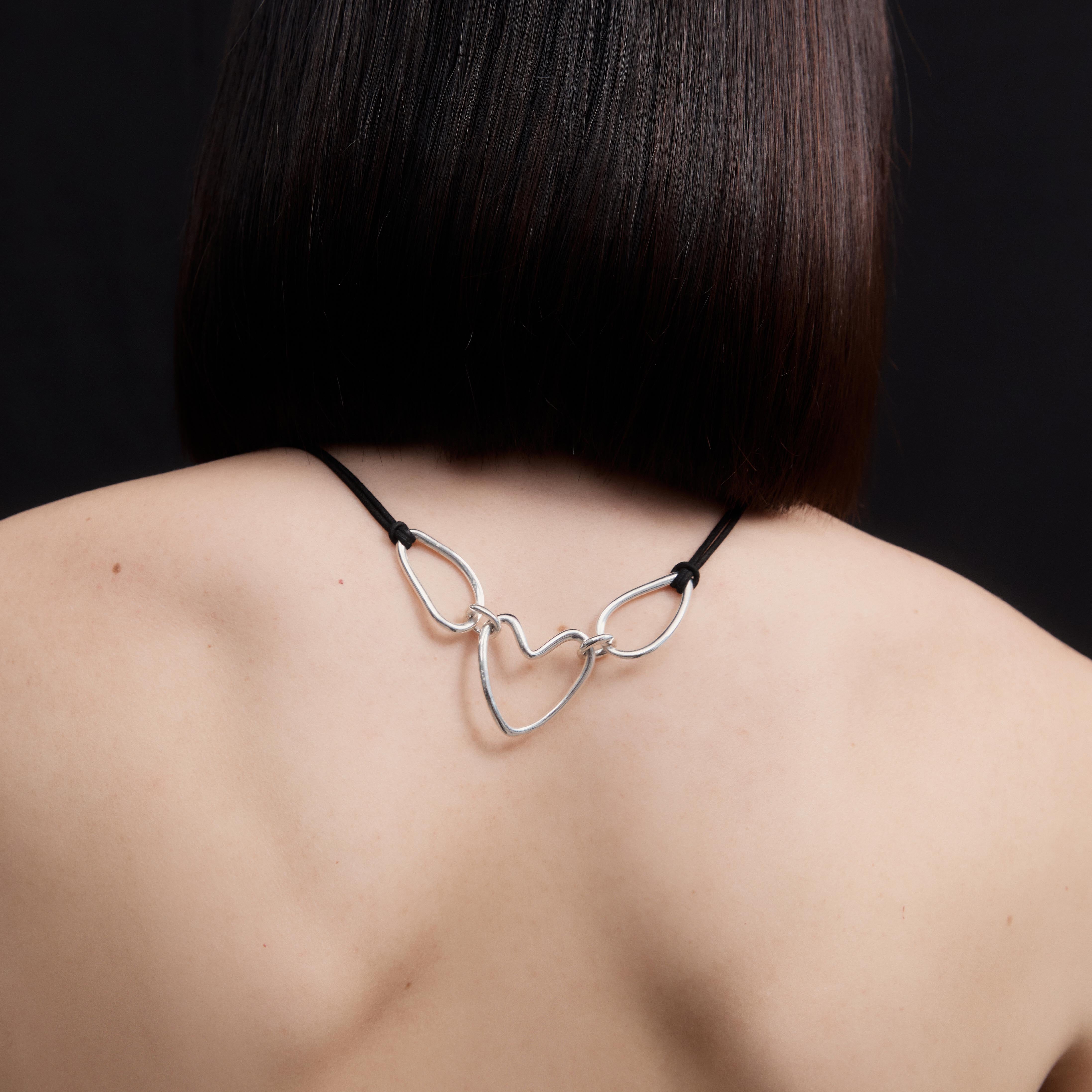 AGMES 0.925 sterling silver betty pendant on double self-tie black suede cord 