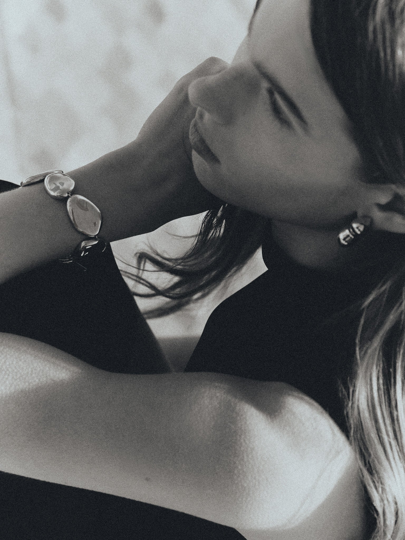 Woman wearing AGMES 0.925 sterling silver Conie Bracelet. 