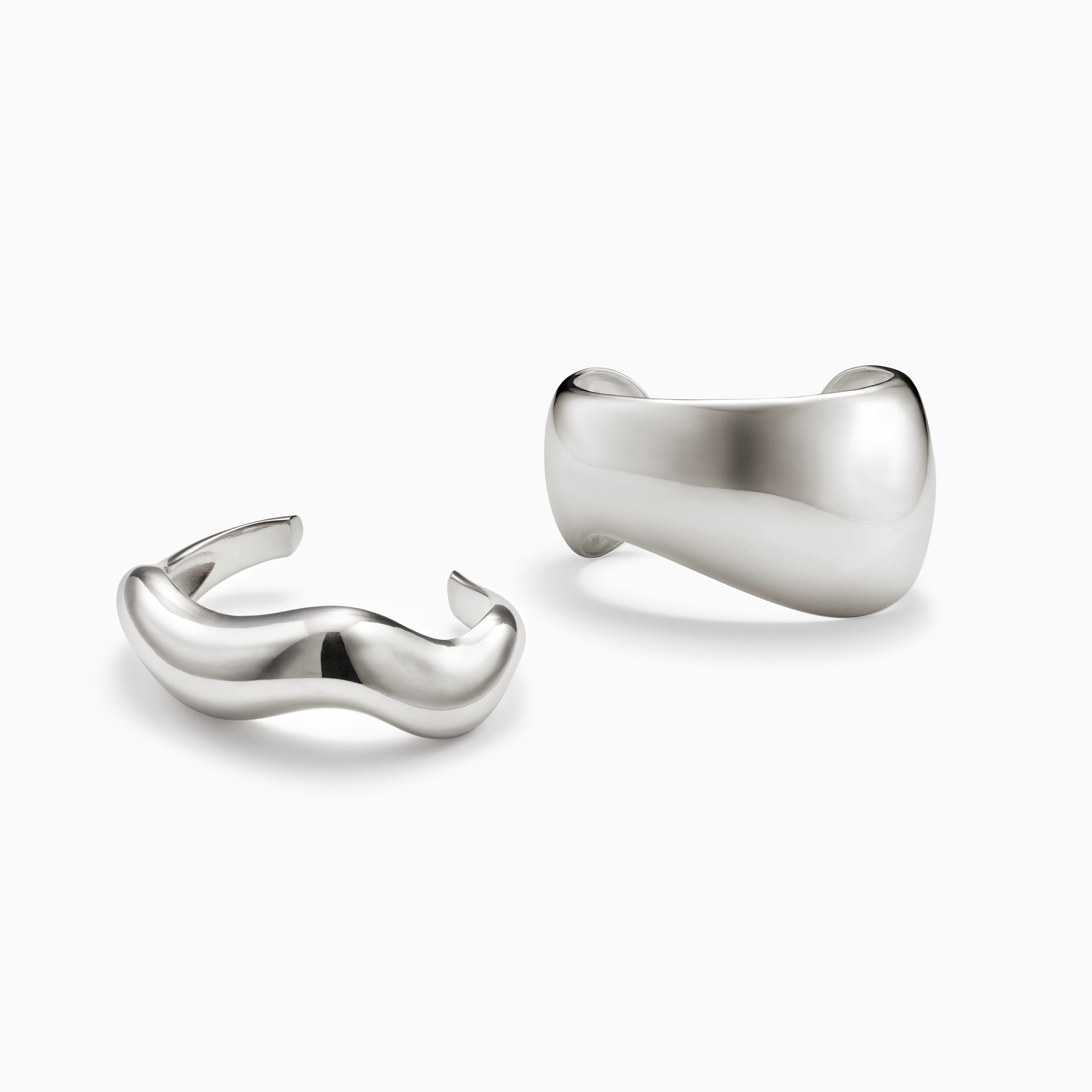 AGMES .925 Sterling Silver sculpted Jean Cuff and Large Astrid Cuff Set. 