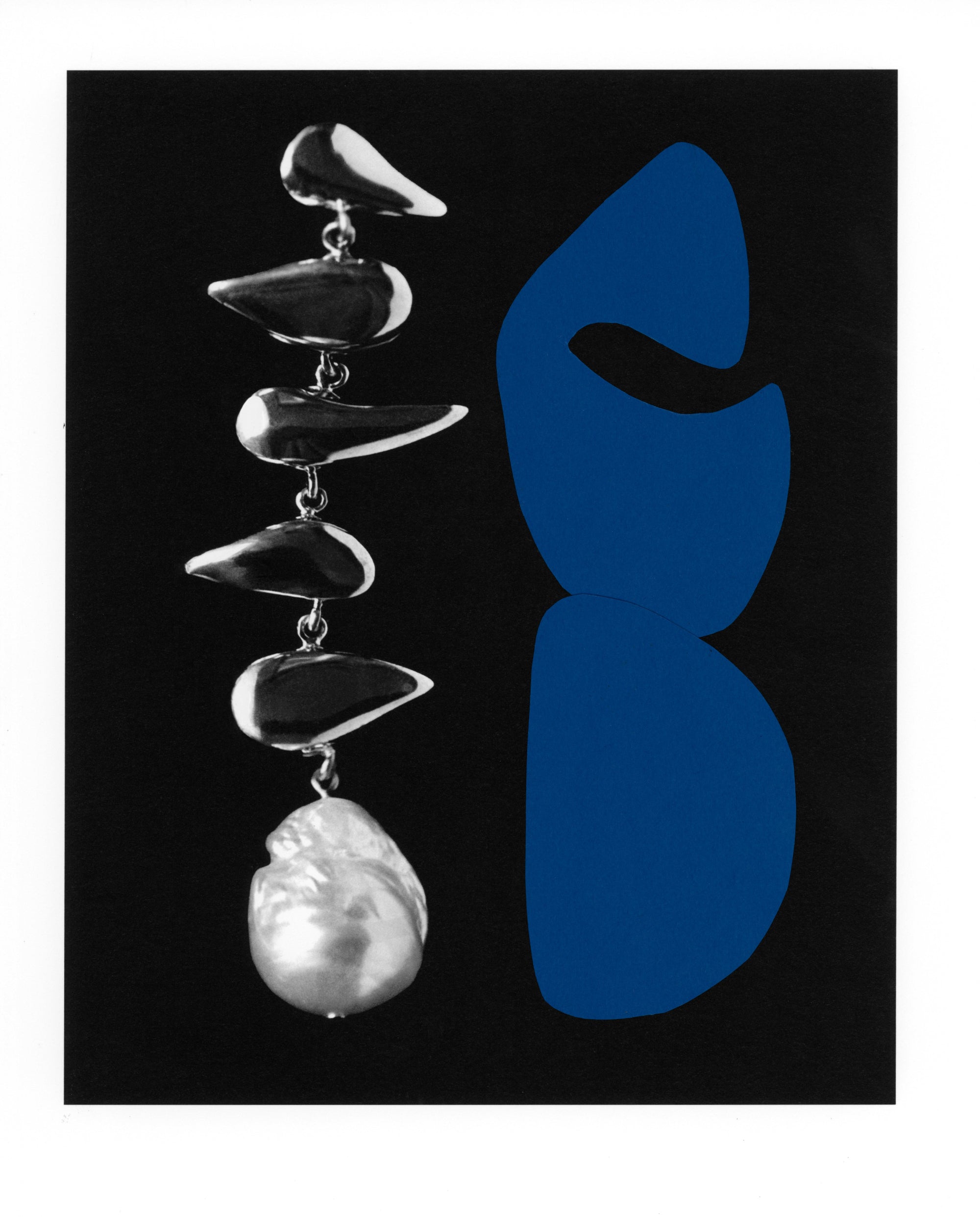 AGMES 0.925 sterling silver long drop pearl Flora earrings.