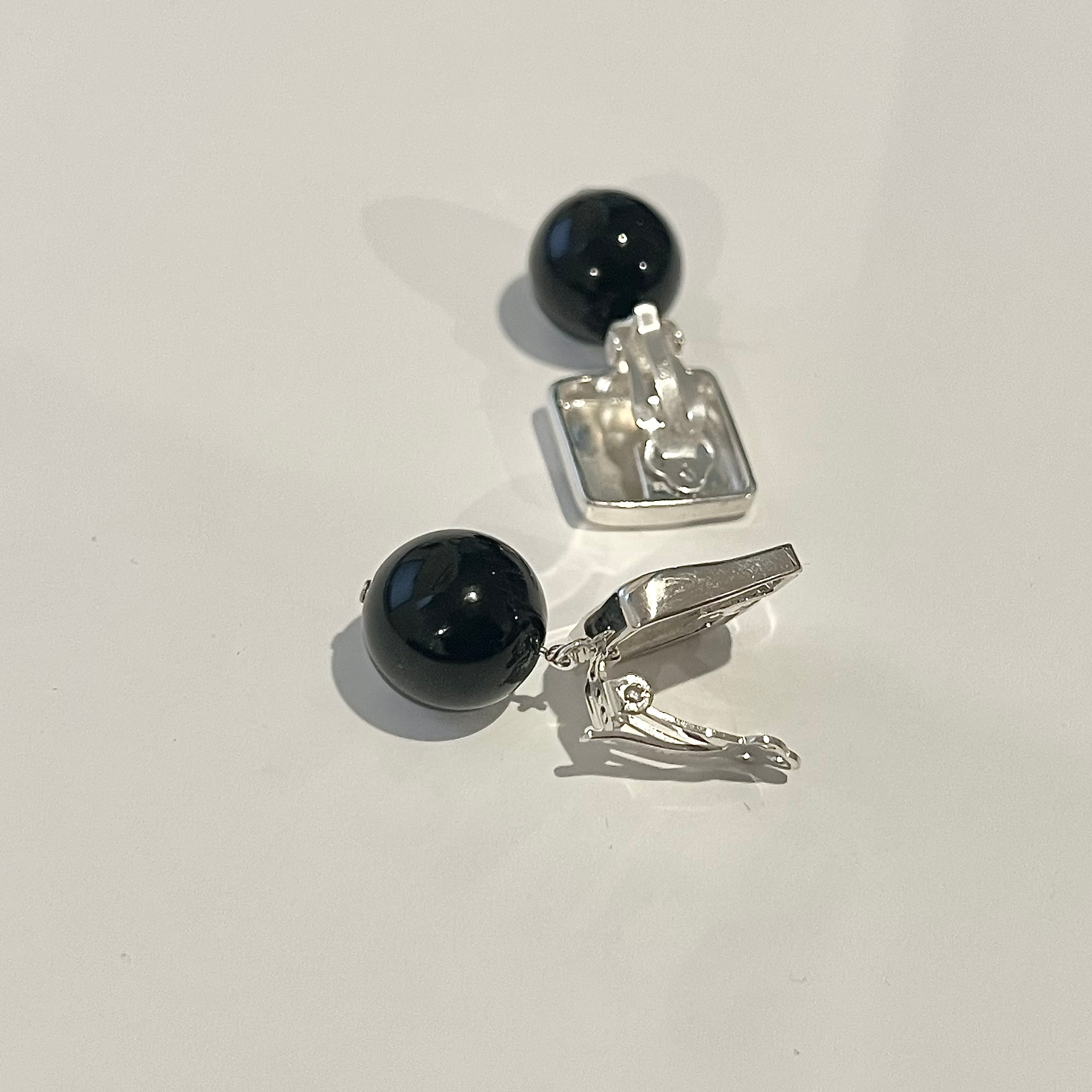 AGMES 925 sterling silver Luca Earrings with Onyx Quartz drop beads.