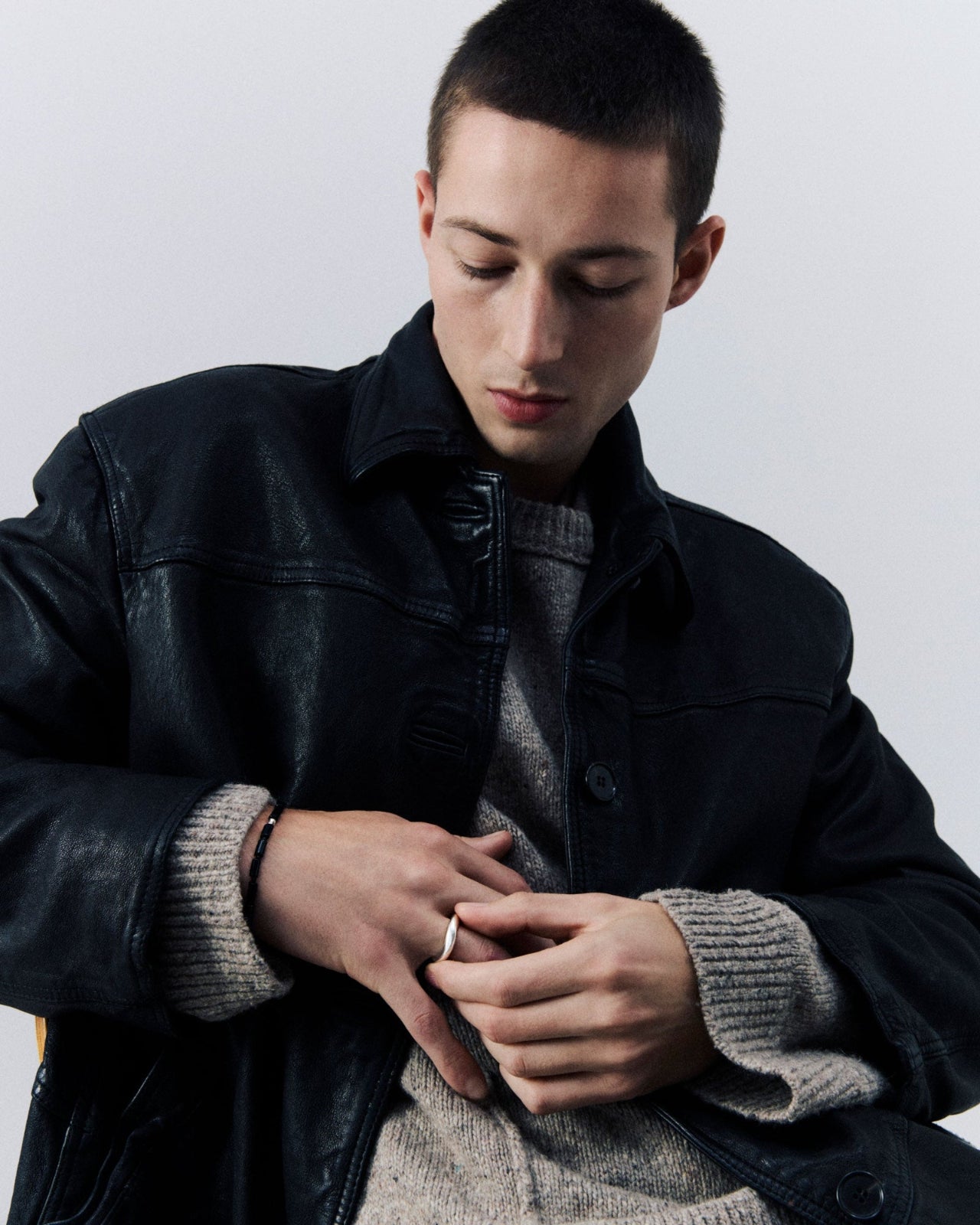 Male model wearing onyx .925 sterling silver AGMES Vallen Bracelet